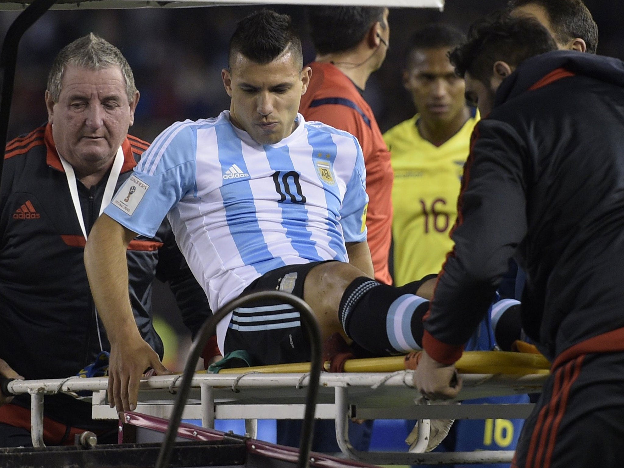 Serio Aguero was carried off with a hamstring tear