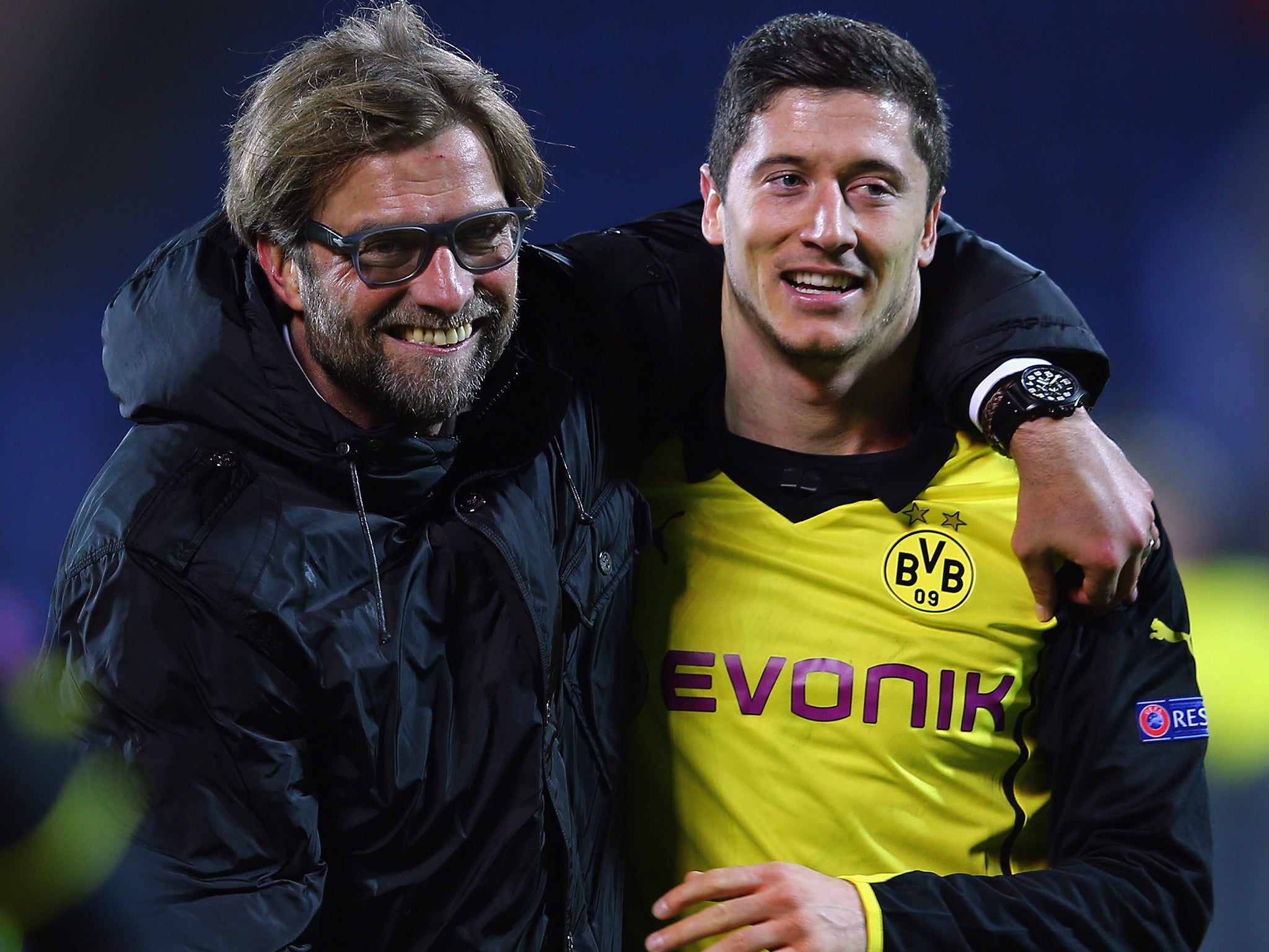 Jurgen Klopp with Robert Lewandowski in February 2014