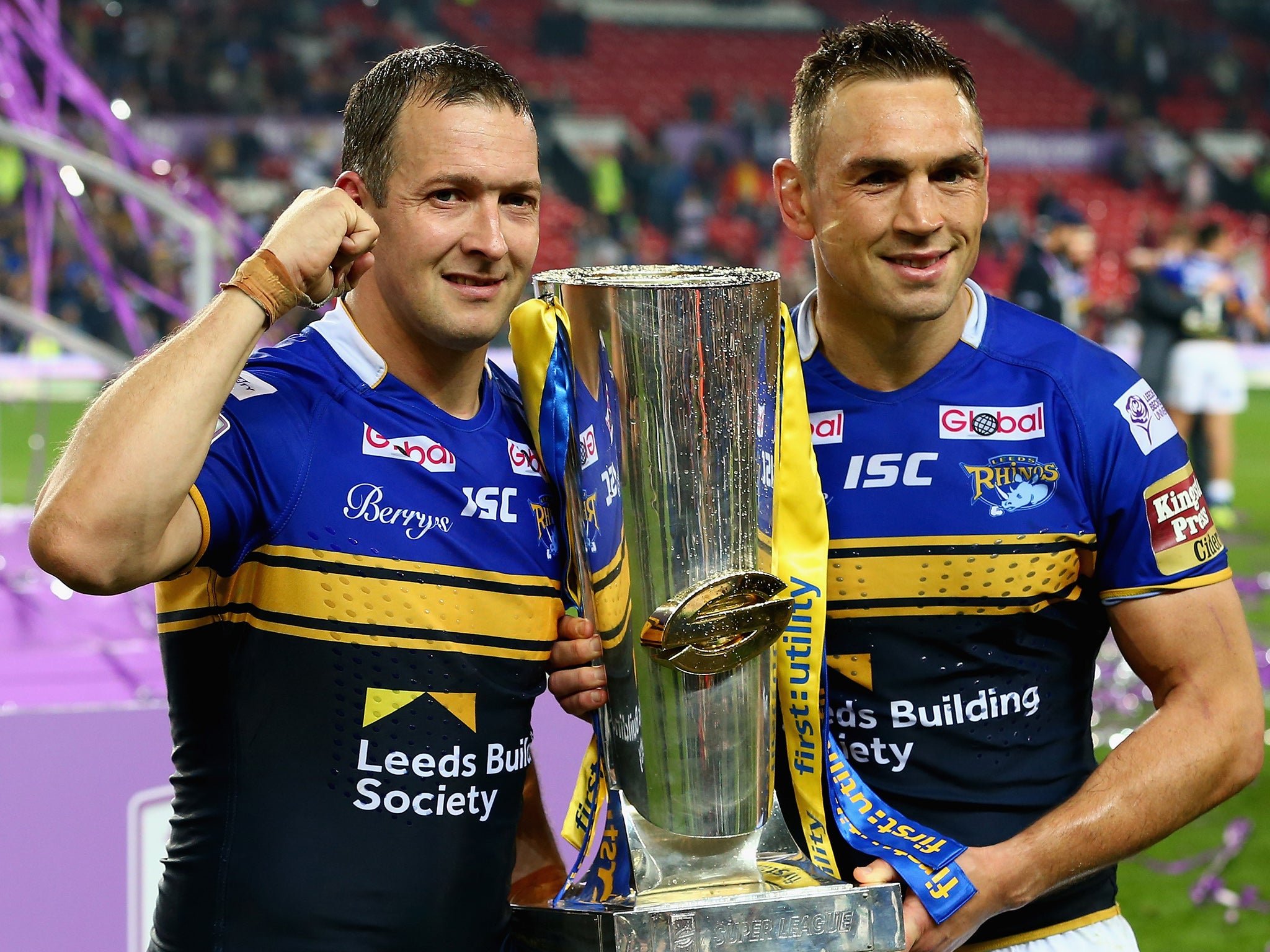 &#13;
Sinfield (right) alongside Danny McGuire after last season's Super League Grand Final win&#13;