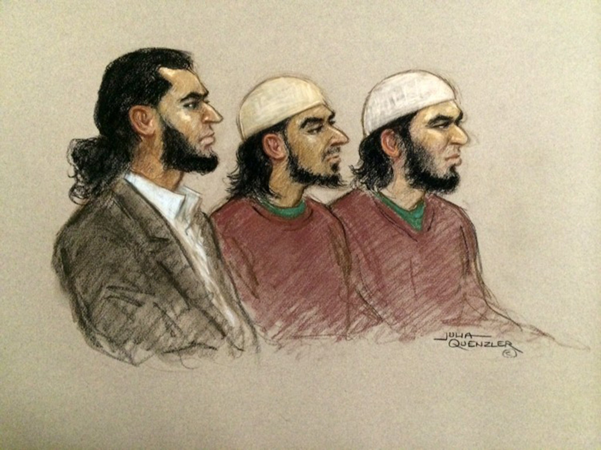 Haseeb Hamayoon, Nadir Syed and Yousaf Syed, in the dock at Woolwich Crown Court on Monday