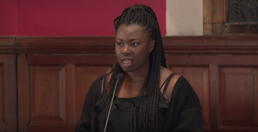 The activist speaks at a debate on US racism at Oxford in May