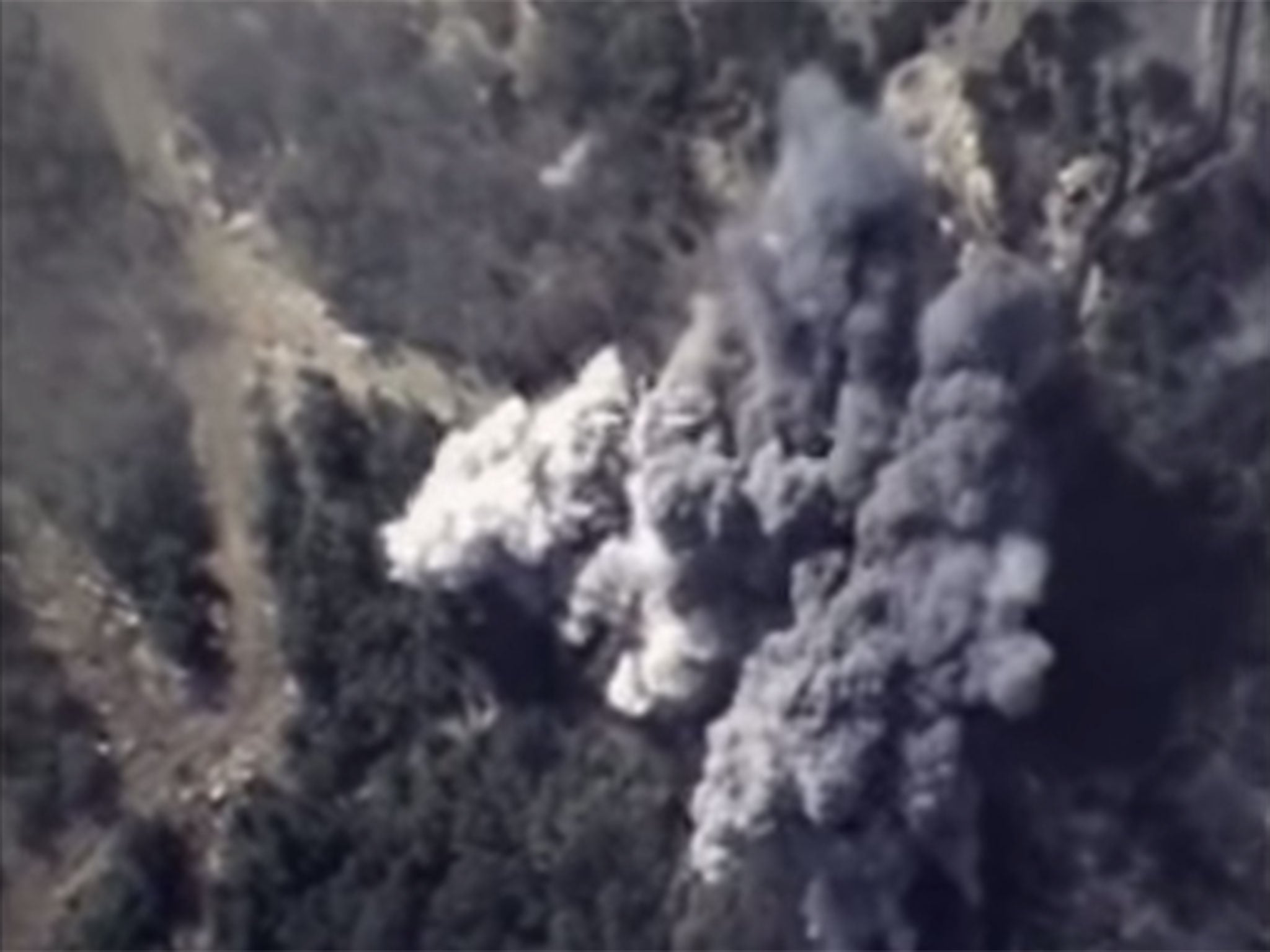 Still from a video showing Russian air strikes in Syria