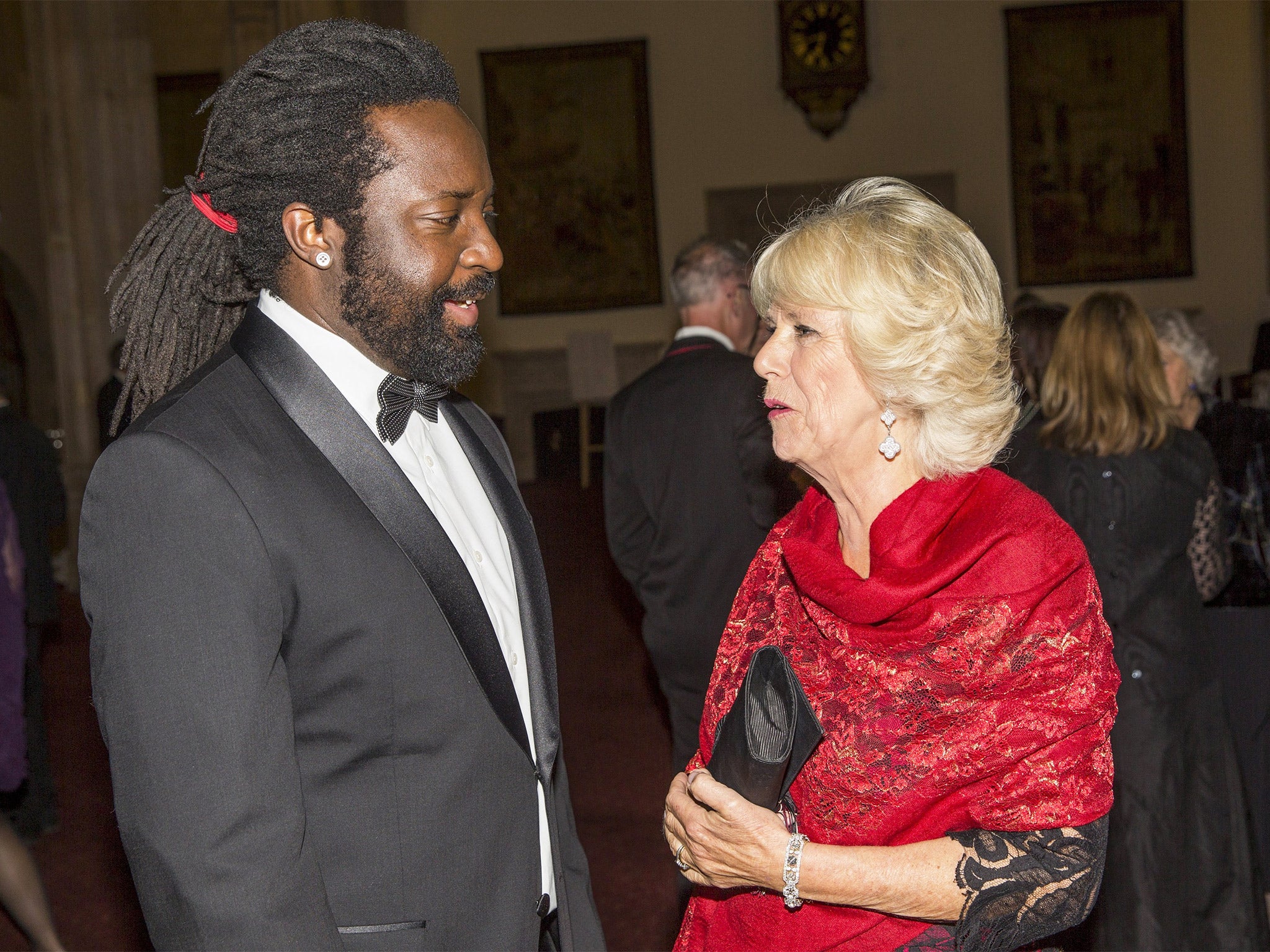 Marlon James speaks with the Duchess of Cornwall at the Man Booker Prize ceremony