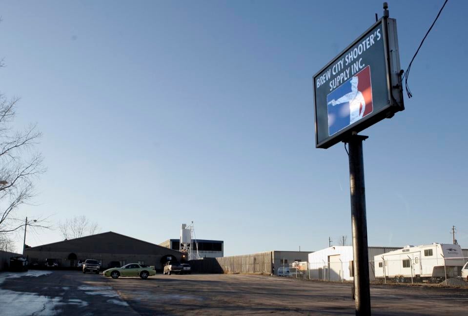 The sign of Brew City Shooter's Supply Inc, formerly known as Badger Guns, in Milwaukee.