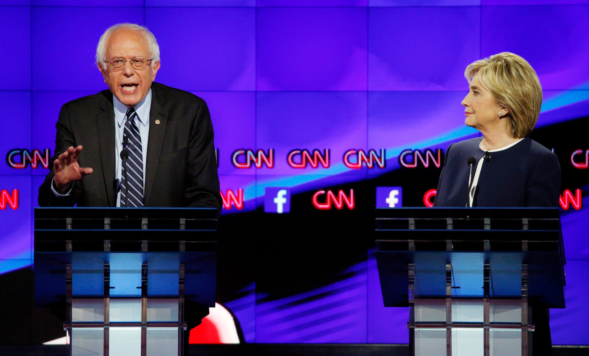 Bernie Sanders and Hillary Clinton spar during the Democratic debate in Nevada.