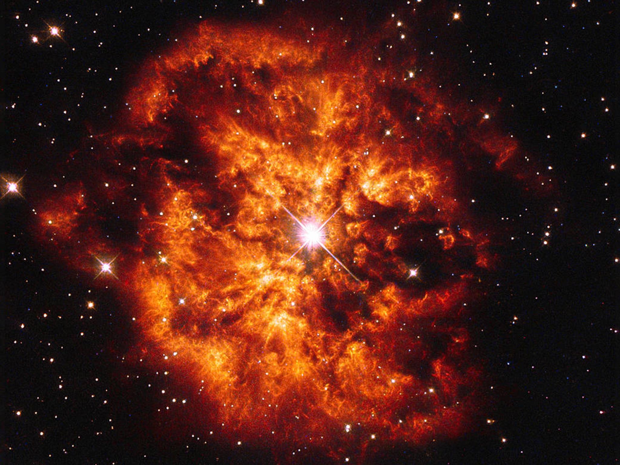 The spectacular cosmic pairing of the star Hen 2-427 — more commonly known as WR 124 — and the nebula M1-67 which surrounds it