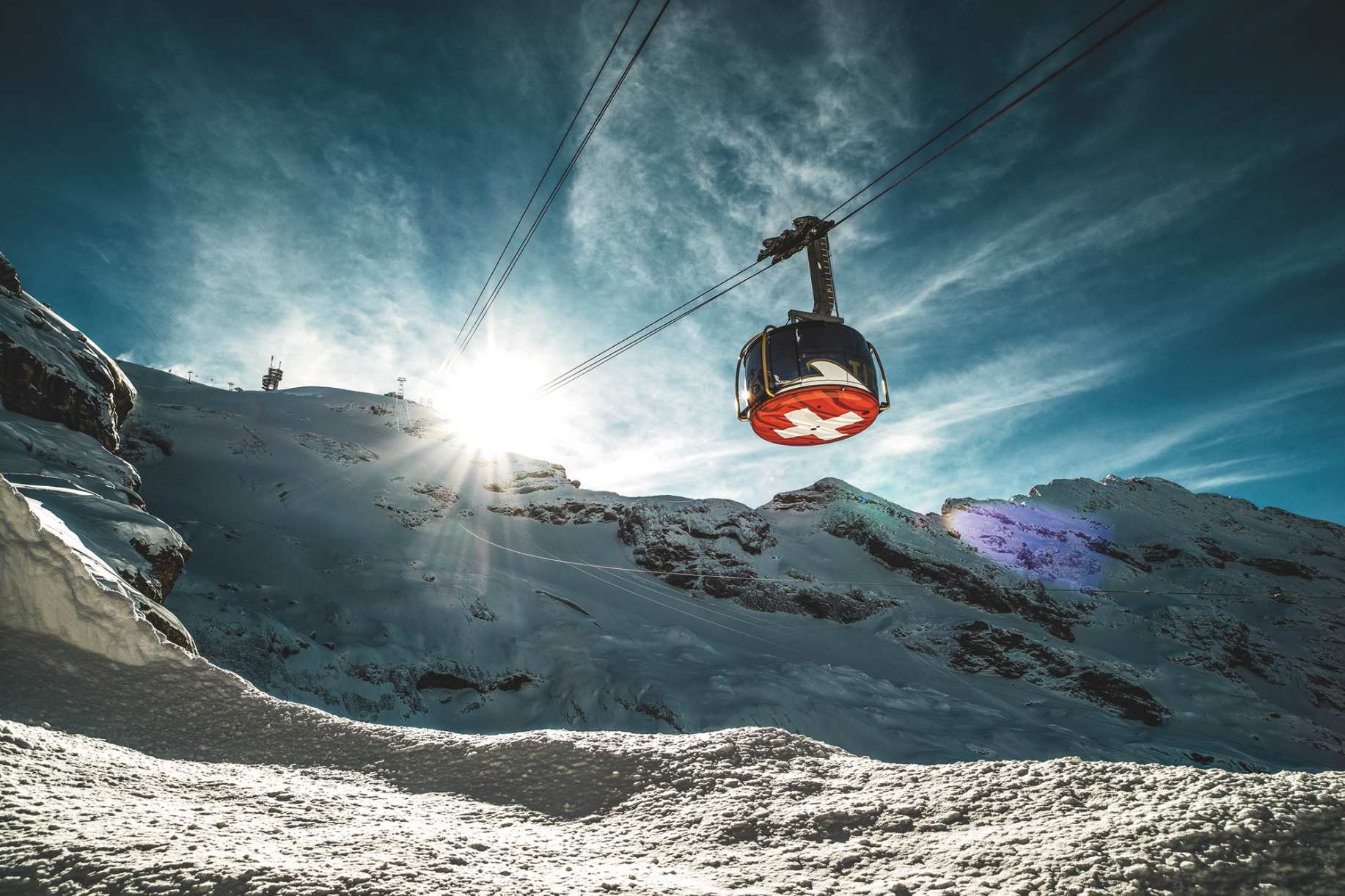 The world’s first revolving gondola, the Rotair on Mount Titlis