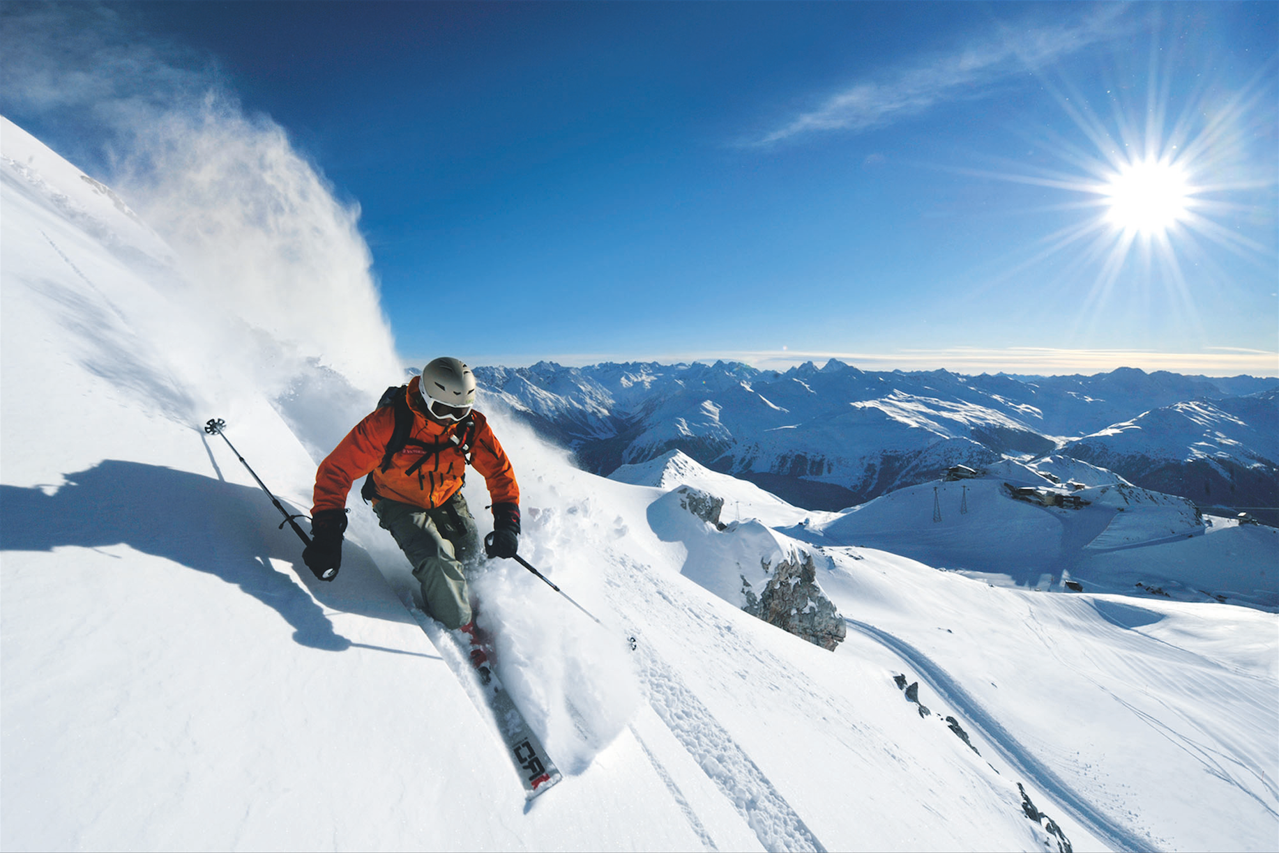 Welcome to an Alpine panorama, Skiing Parsenn, Davos Klosters