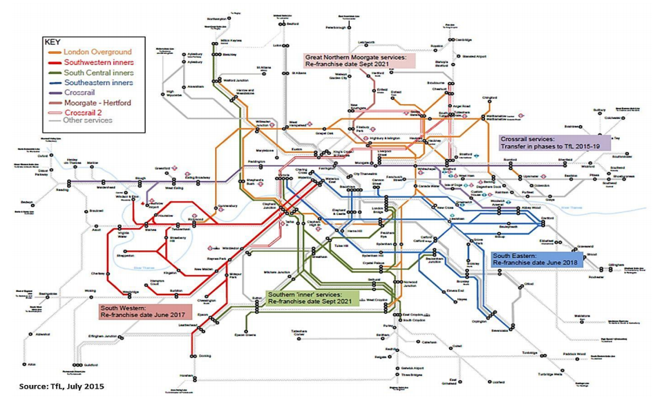 A map of rail services the Mayor of London wants to take over