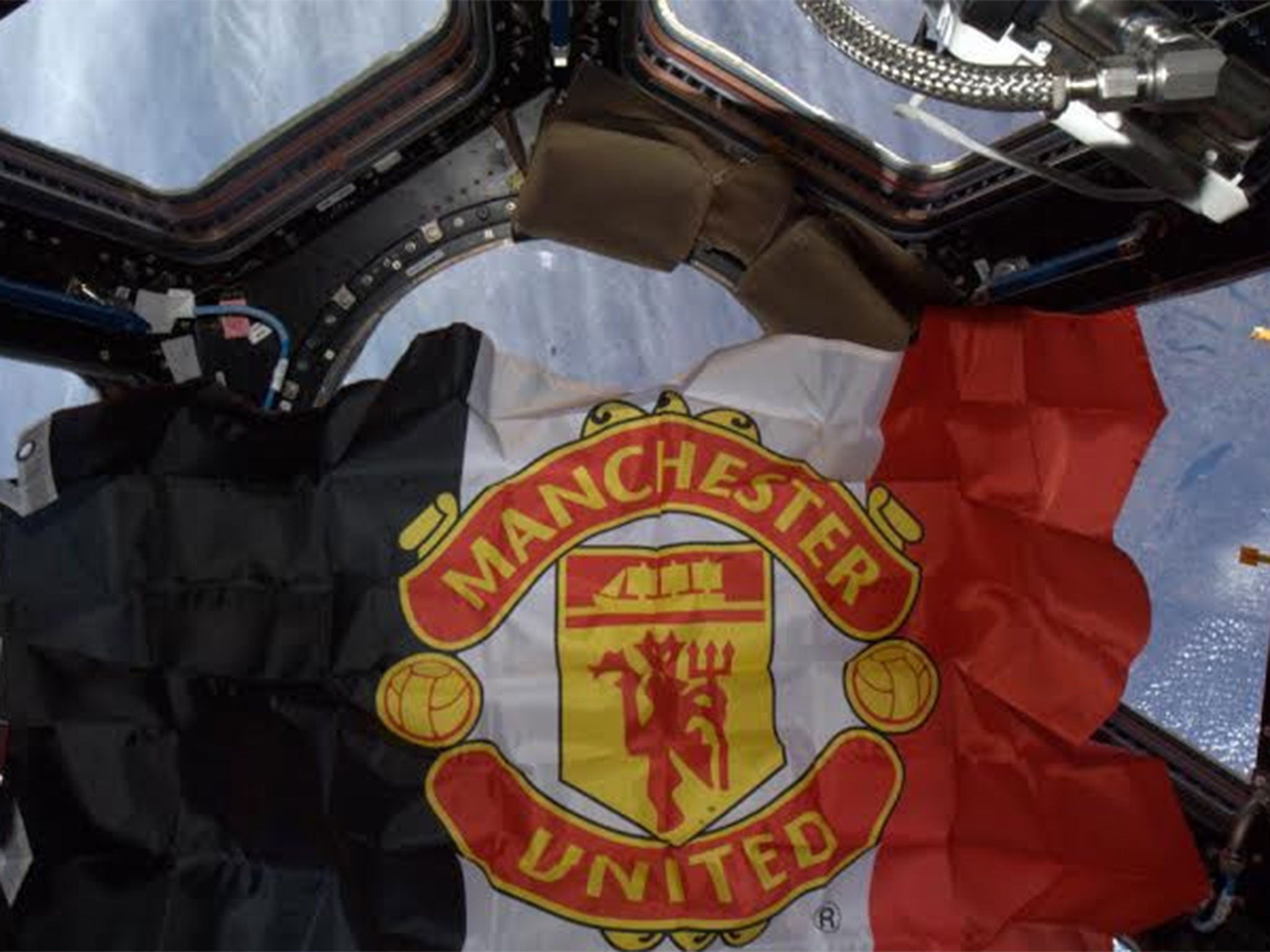 Manchester United's flag on board the International Space Station