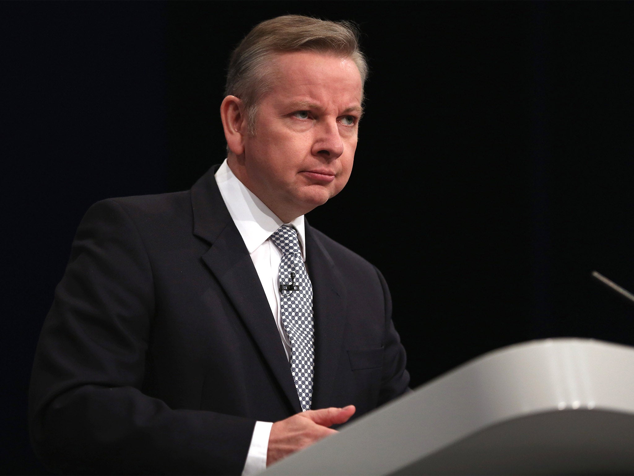 Michael Gove MP for Surrey Heath and Secretary of State for Justice speaks during day one of the Conservative Party Conference