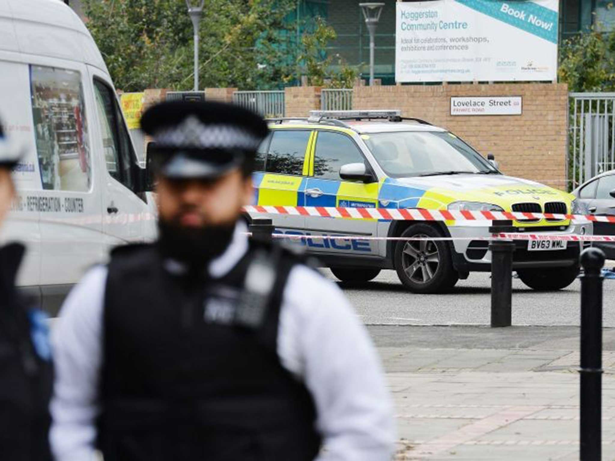 Police officers at the scene in Hackney