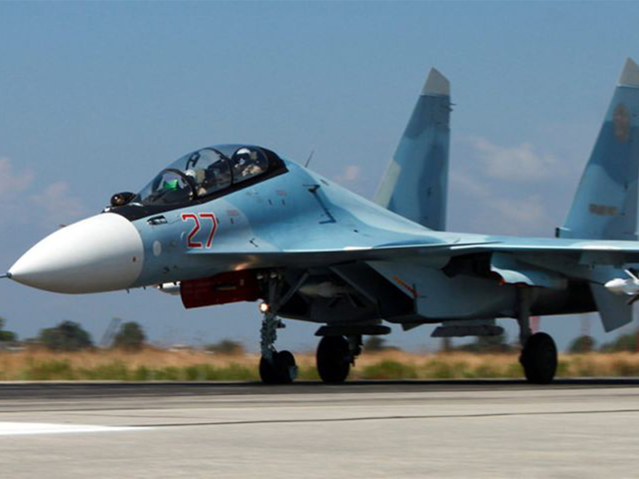 Russian SU-34 fighter-bomber at the Syrian Hmeymim airbase, outside Latakia, Syria