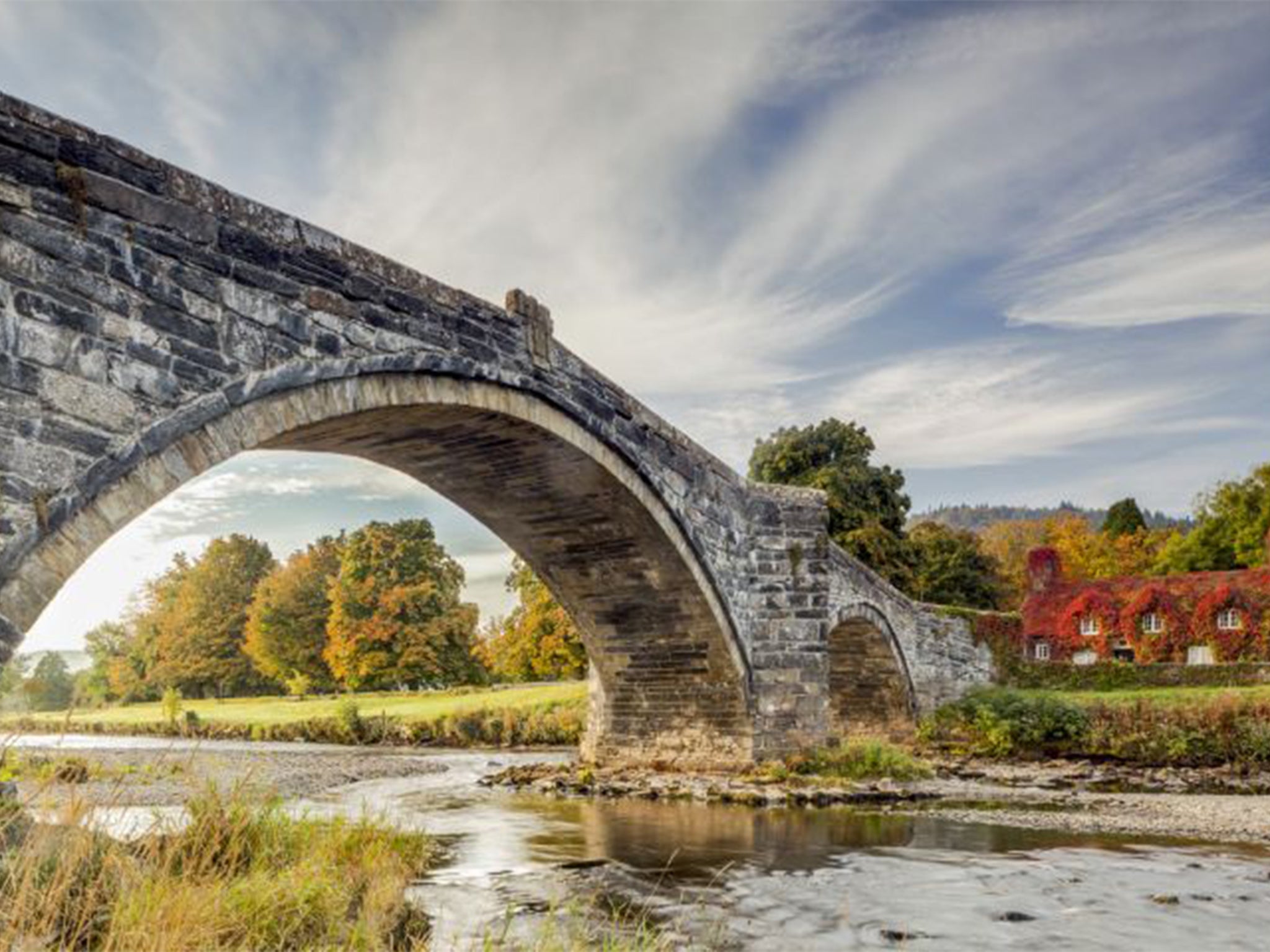 A View of Pont Fawr &amp; River Conwy, Llanrwst, North Wales by Julian Elliott