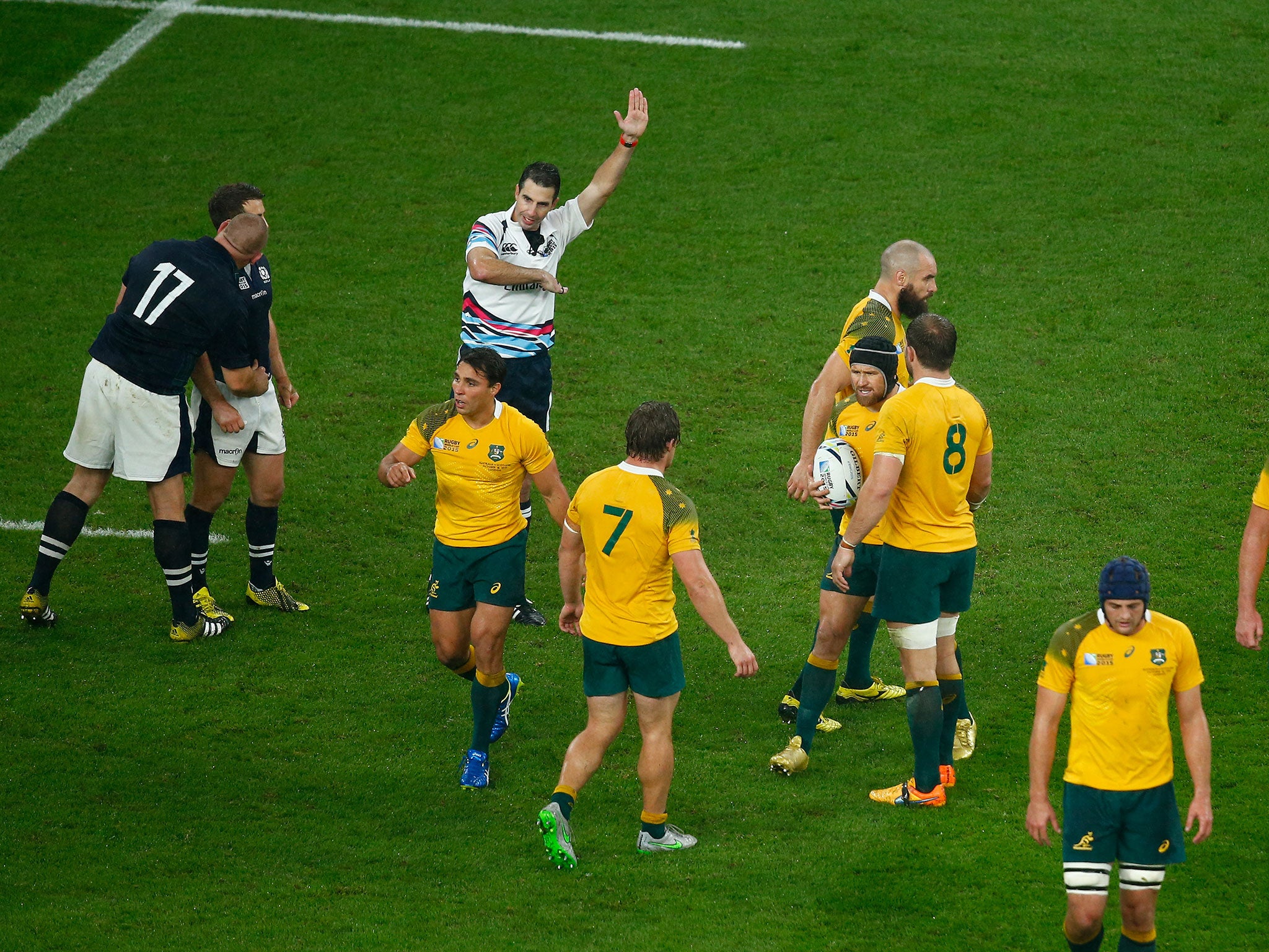 Craig Joubert gives the late penalty that won Australia the match