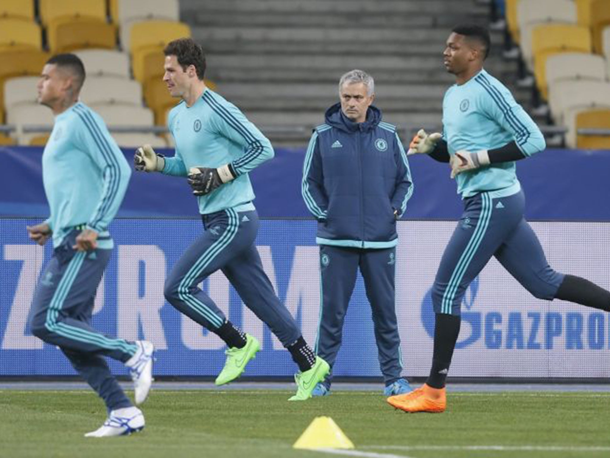 Jose Mourinho watches his players training in Kiev yesterday, with the team seeking an uplift in form