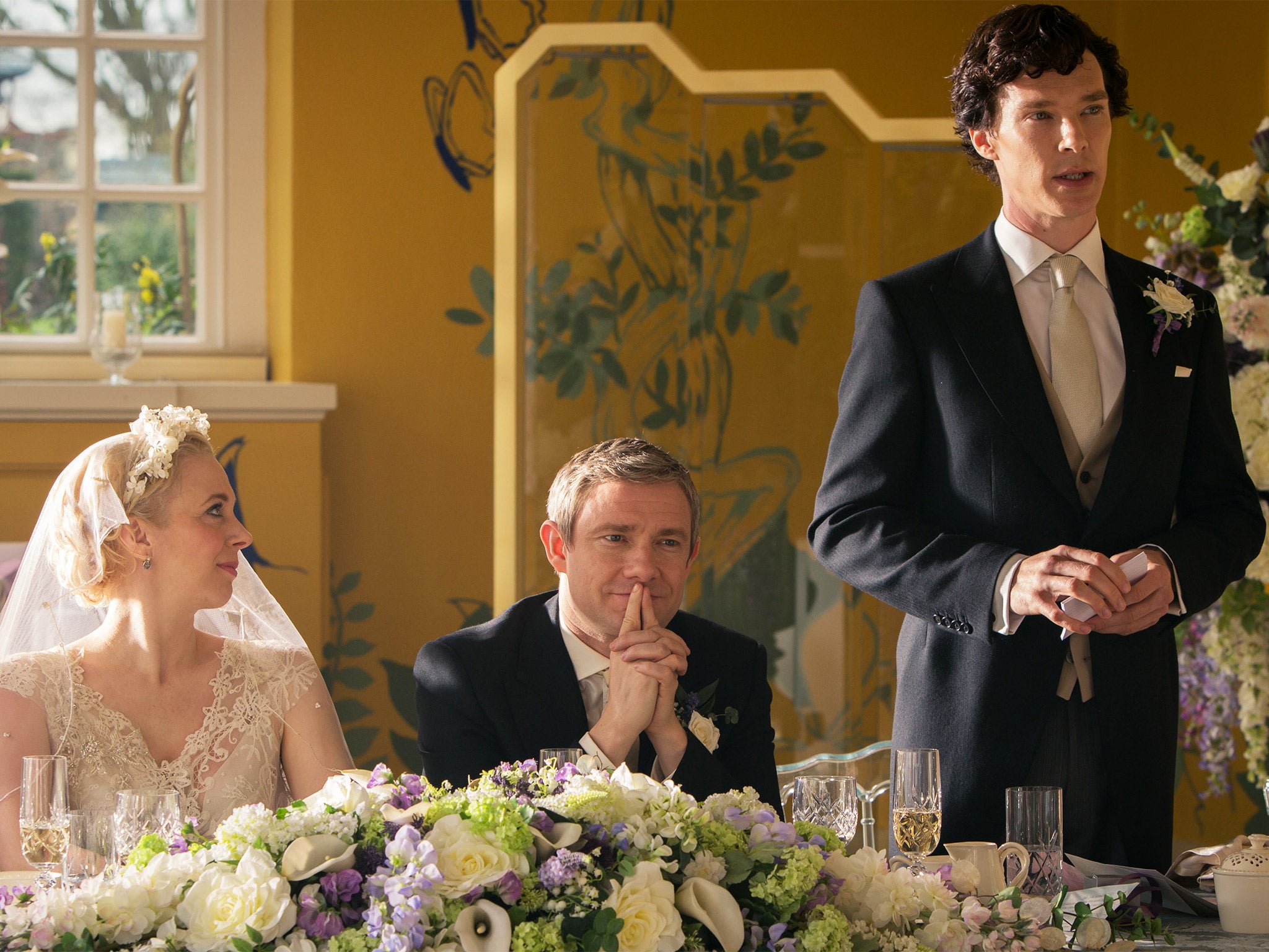 Abbington starring in ‘Sherlock’ with Martin Freeman and Benedict Cumberbatch