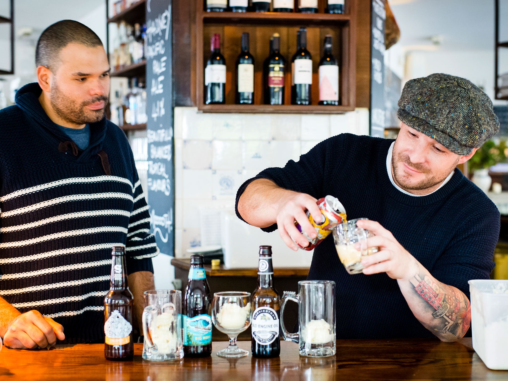 Neil trying a beer float with David Lagonell, executive chef of Smokehouse