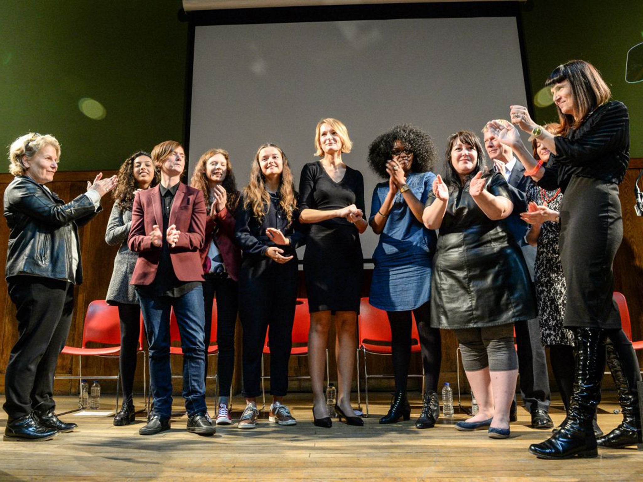 Sandi Toksvig, first left, welcomes delegates to the Women’s Equality Party’s manifesto launch