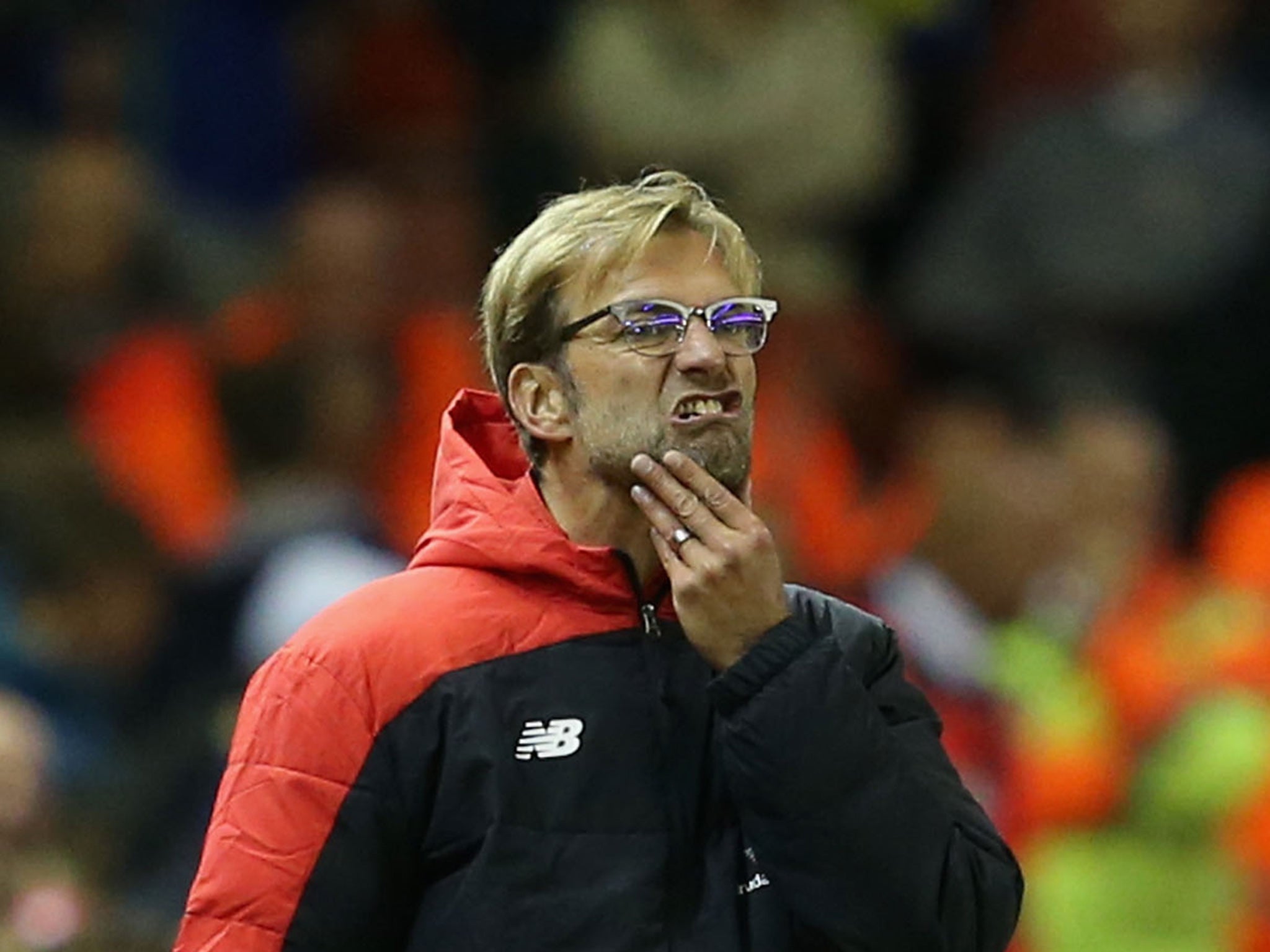 Jurgen Klopp reacts on the touchline