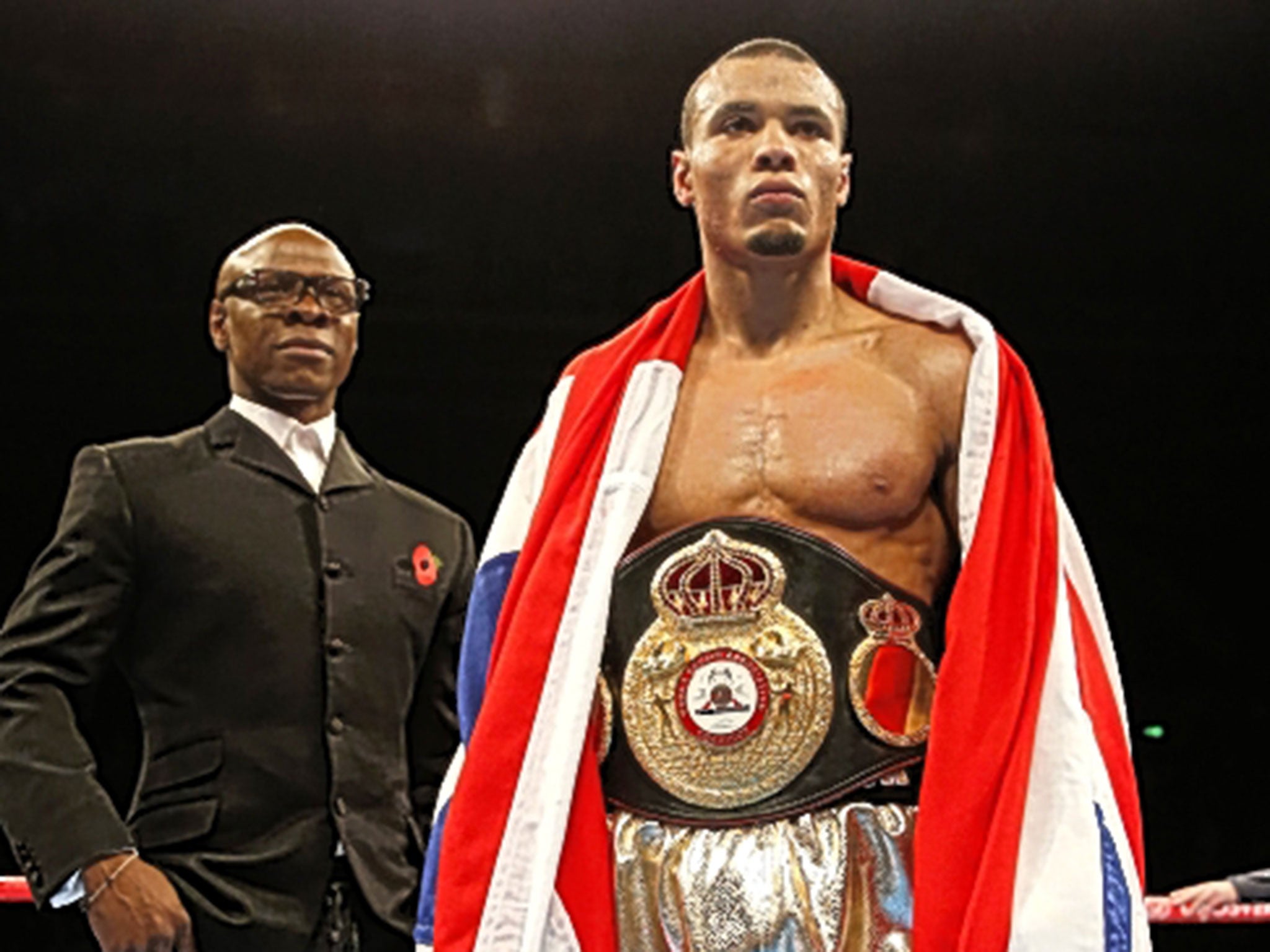 Chris Eubank Jr celebrates with his father, Chris, following his victory over Tony Jeter at Sheffield Arena on Saturday