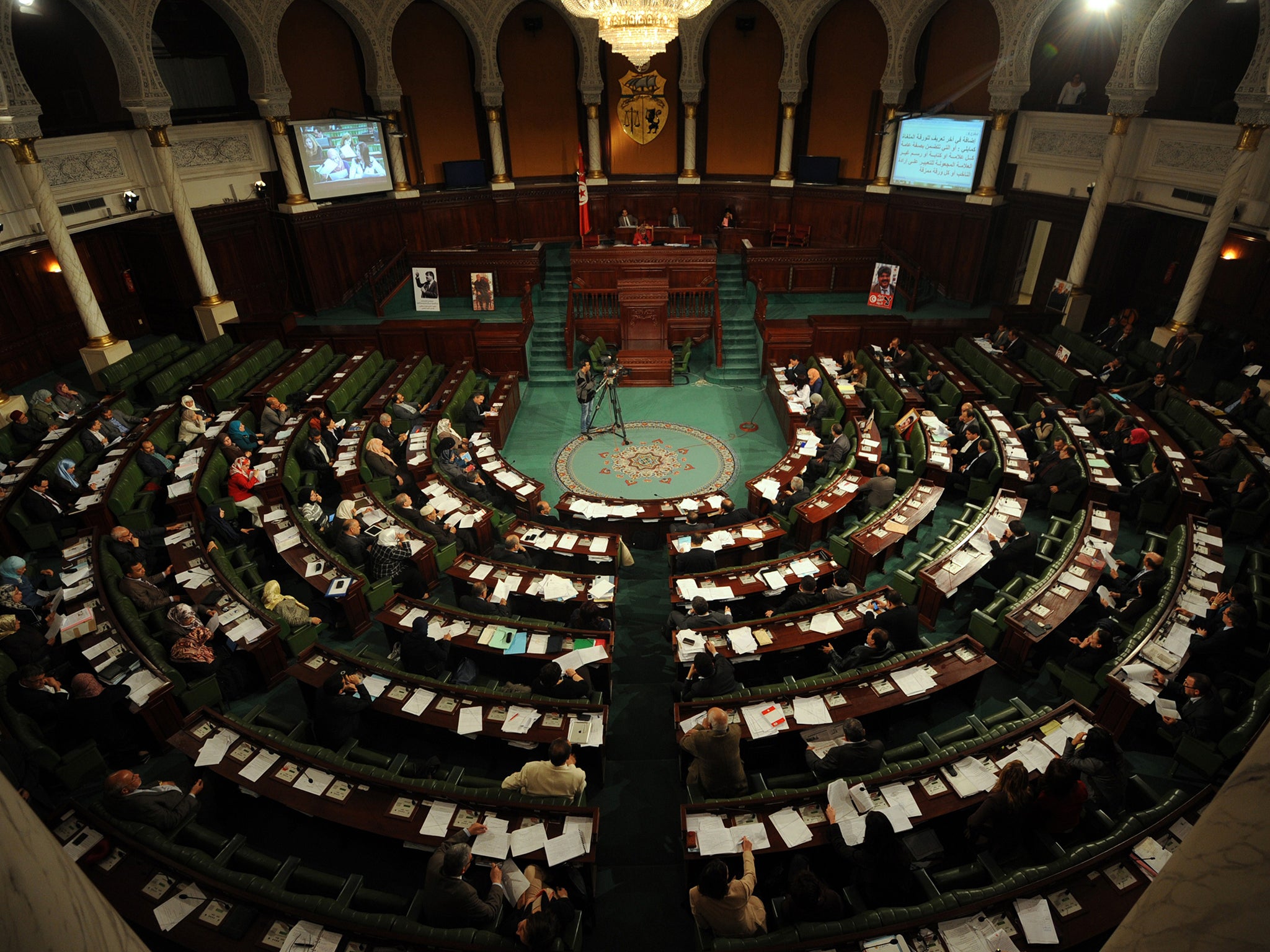 A parliamentary session of the Tunisian government. Until 2011 Tunisia was an authoritarian state where all the power lay with the president. Elections were rigged and parliament had little more than token powers.