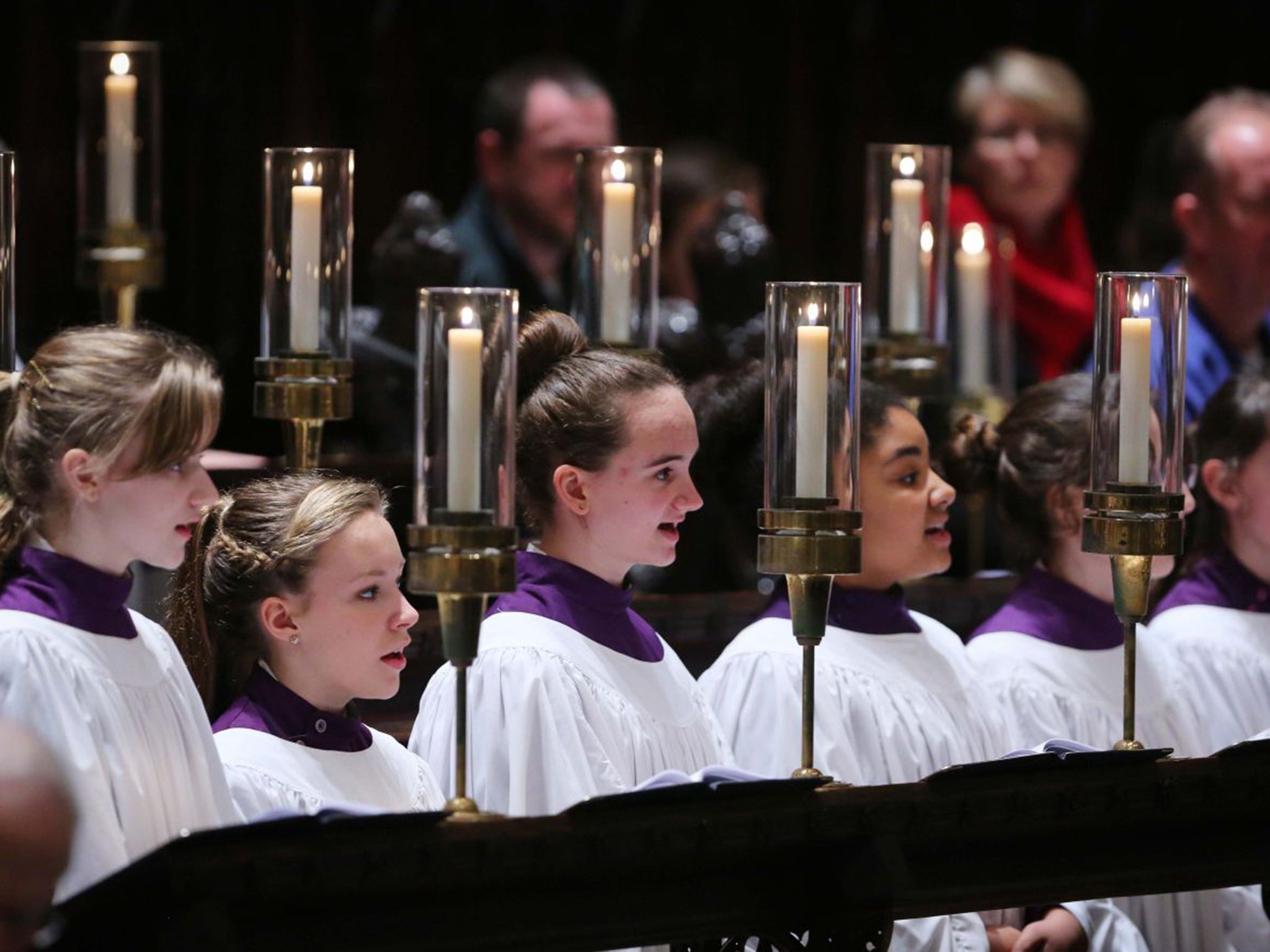 Canterbury Cathedral Girls Choir sing in their first ever performance during Evensong at Canterbury Cathedral. In January last year they made history as the first all-girls' choir to give a public performance after more than 1,000 years of male-dominated singing