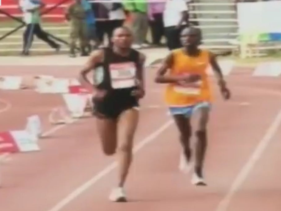 &#13;
Julius Njogu passes Shadrack Kiptoo for second place before being disqualified&#13;