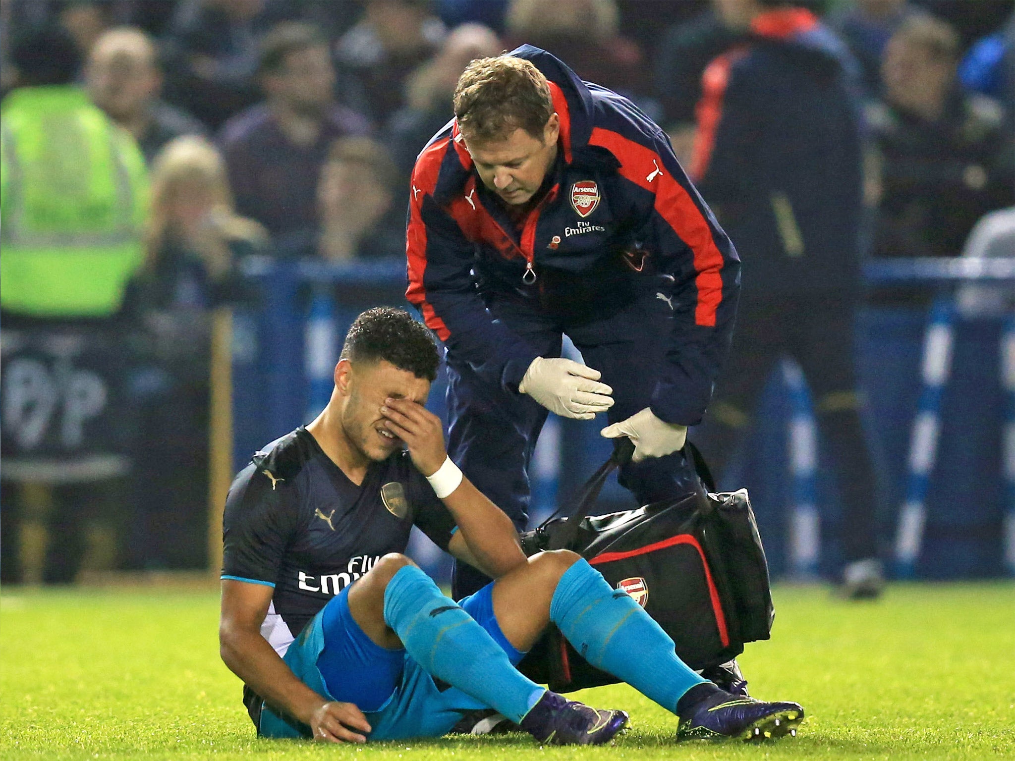 Alex Oxlade-Chamberlain, pictured, and Theo Walcott both suffered injuries on a disappointing night for the Gunners