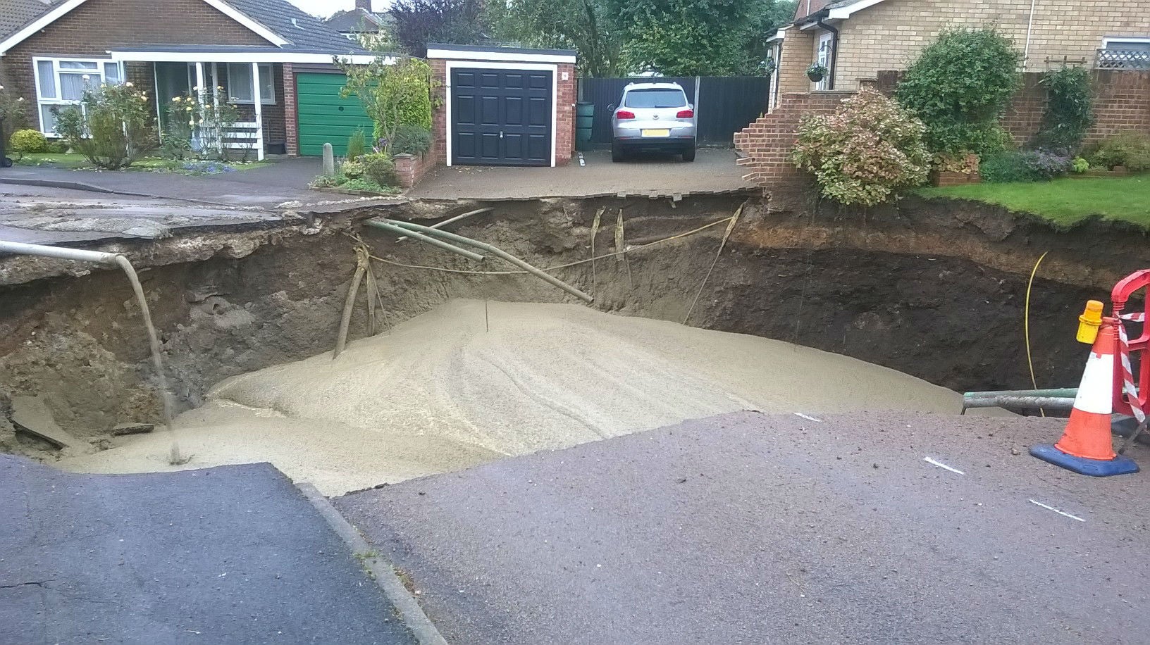 The original sinkhole is currently being filled with foamed concrete