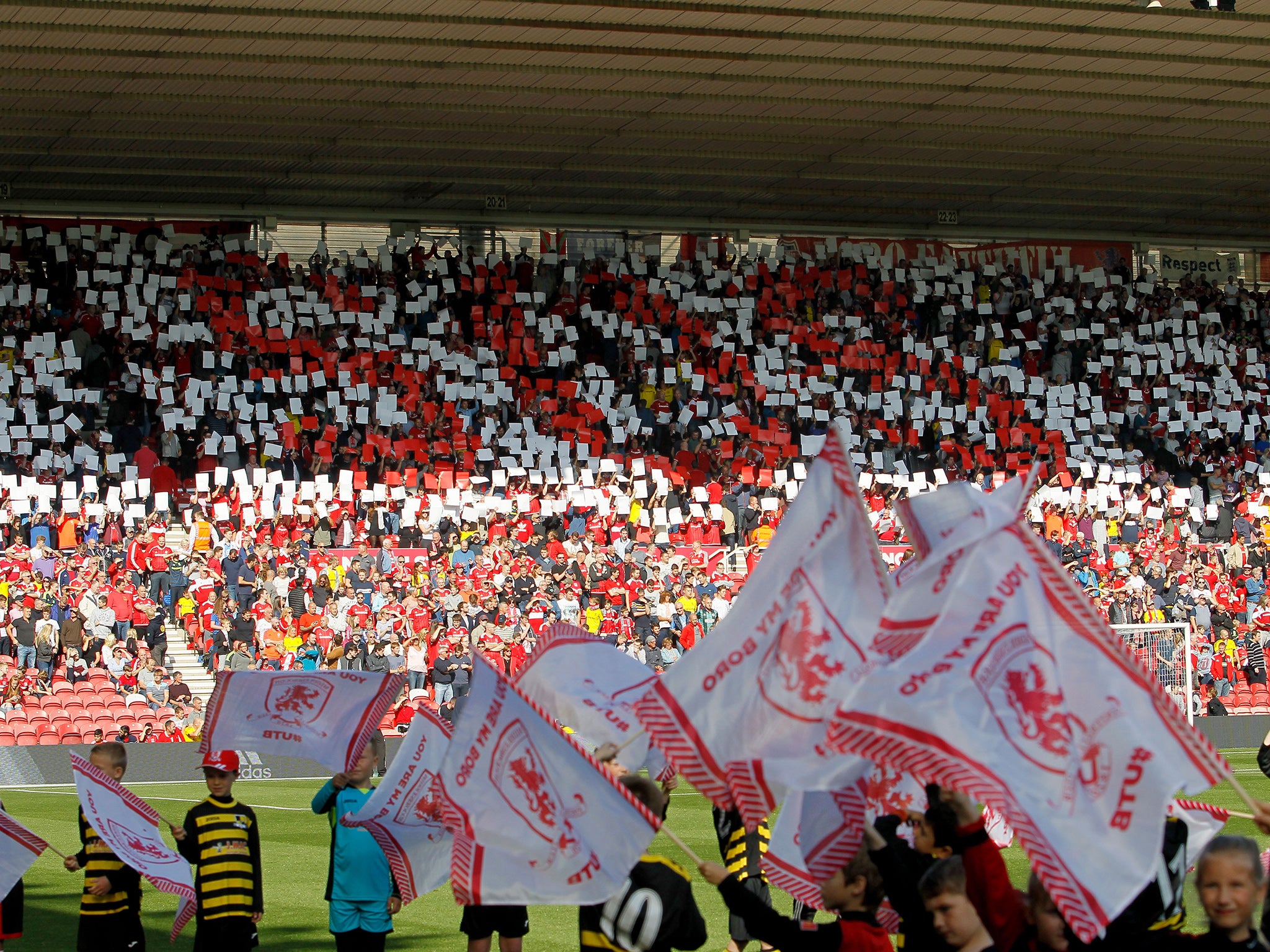 Middlesbrough supporters display a banner in support of the workers facing redundancy.