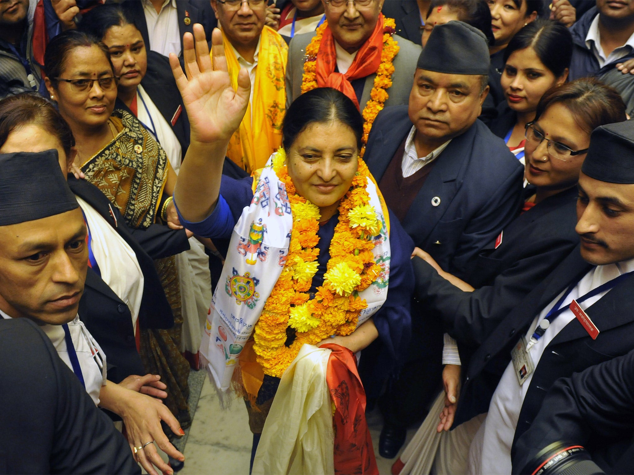 Newly elected president Bidhya Bhandari celebrates in Kathmandu