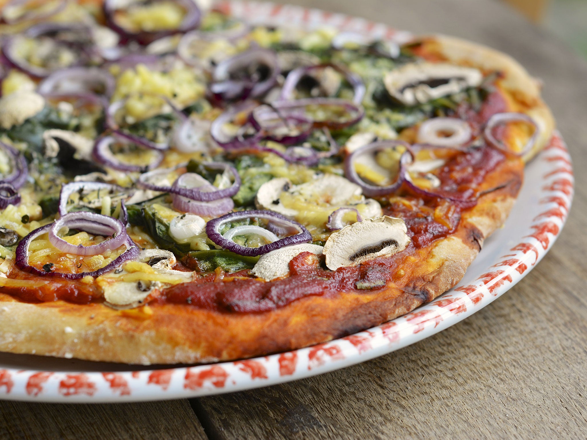 Home made spinach and mushroom pizza with vegan cheese