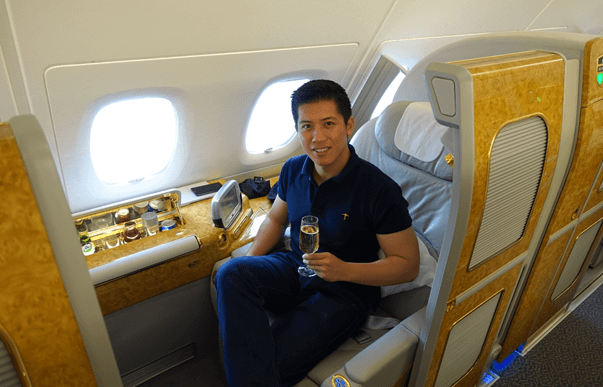 Sam Huang in Emirates' first class