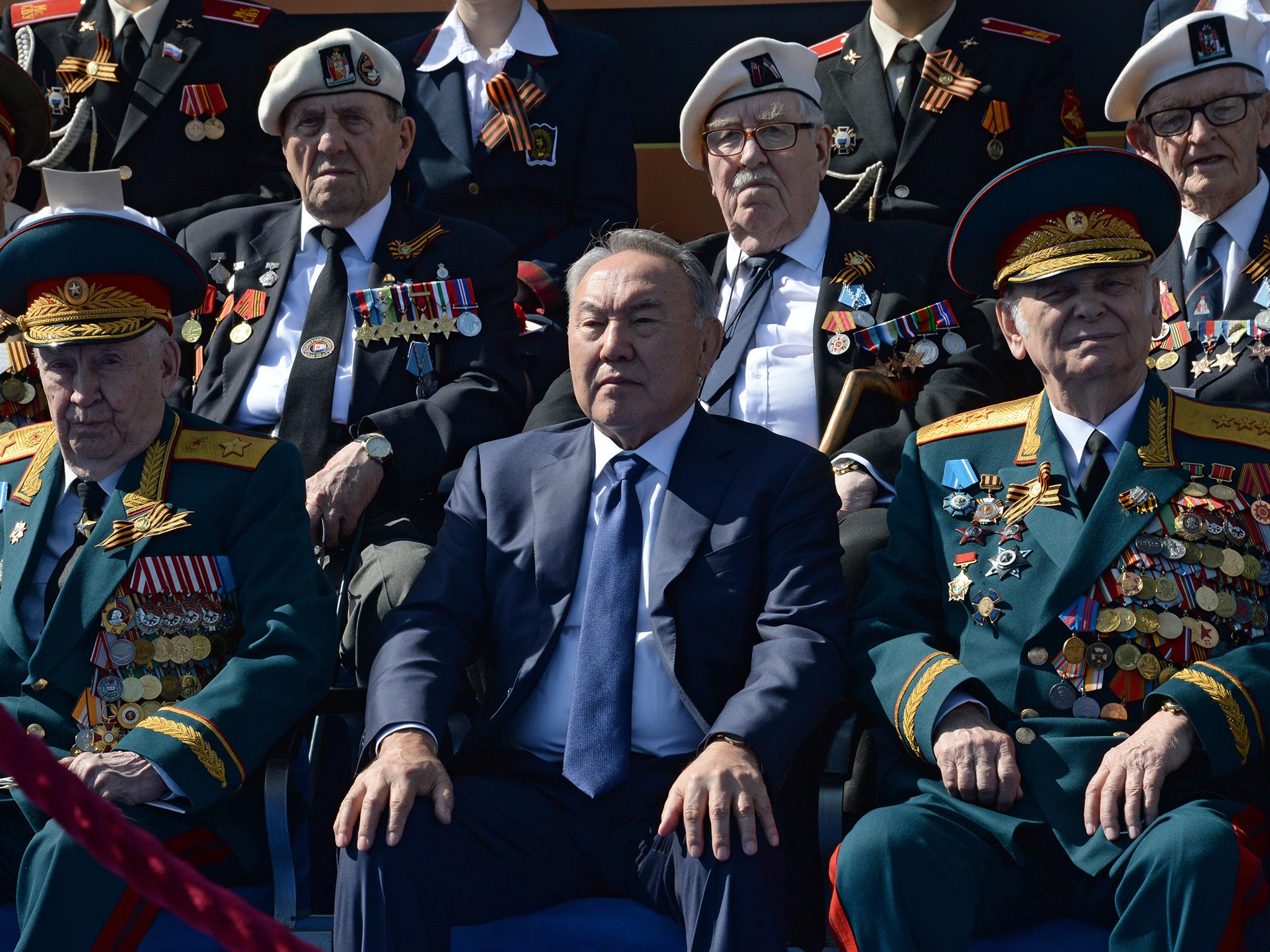 President of Kazakhstan Nursultan Nazarbayev at a military parade in Moscow