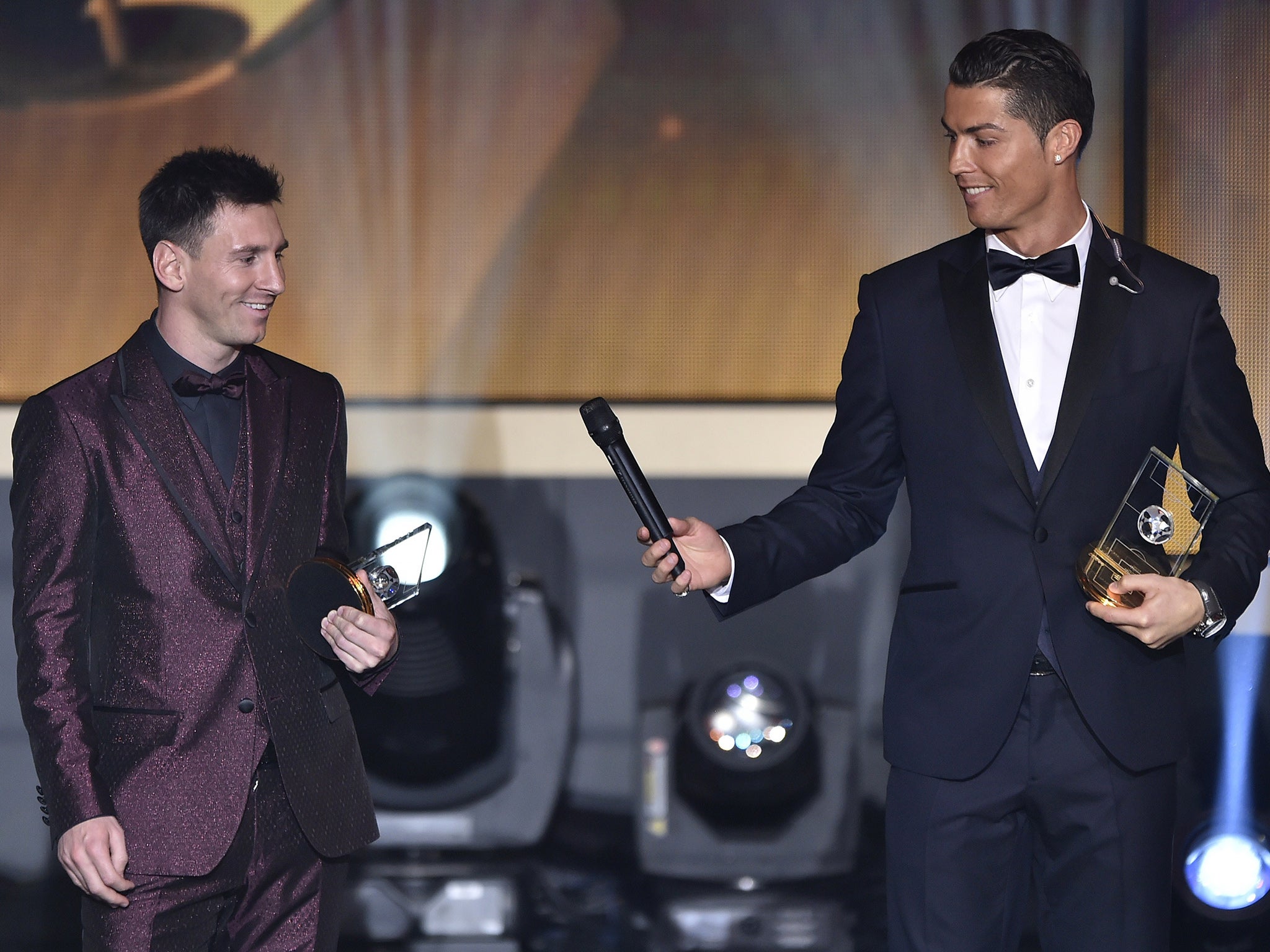 Lionel Messi and Cristiano Ronaldo at this year's Ballon d'Or ceremony in January