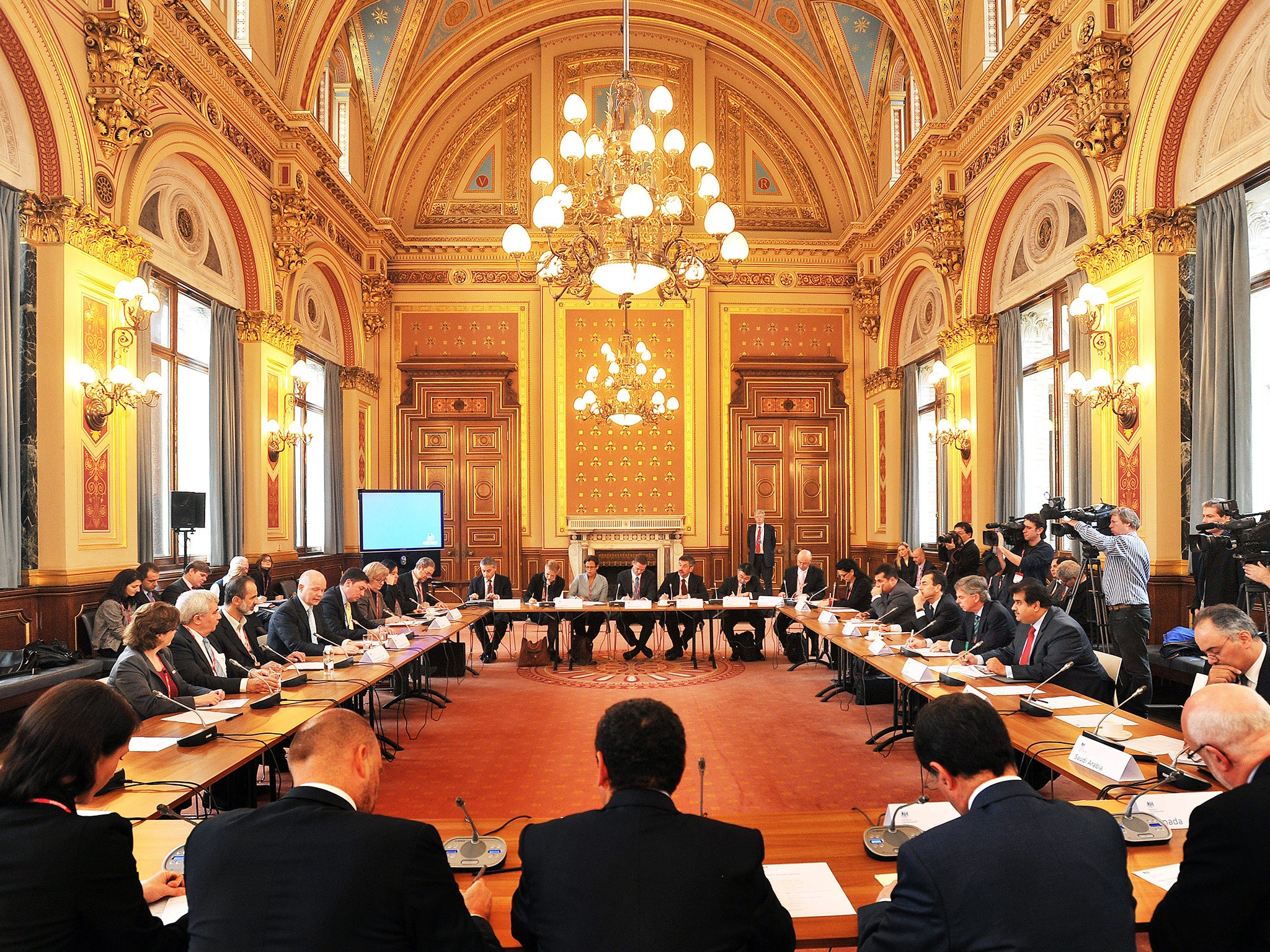 A meeting at the Foreign and Commonwealth office in Whitehall. Under the Coalition, Foreign Office spending fell by around 16 per cent in real terms