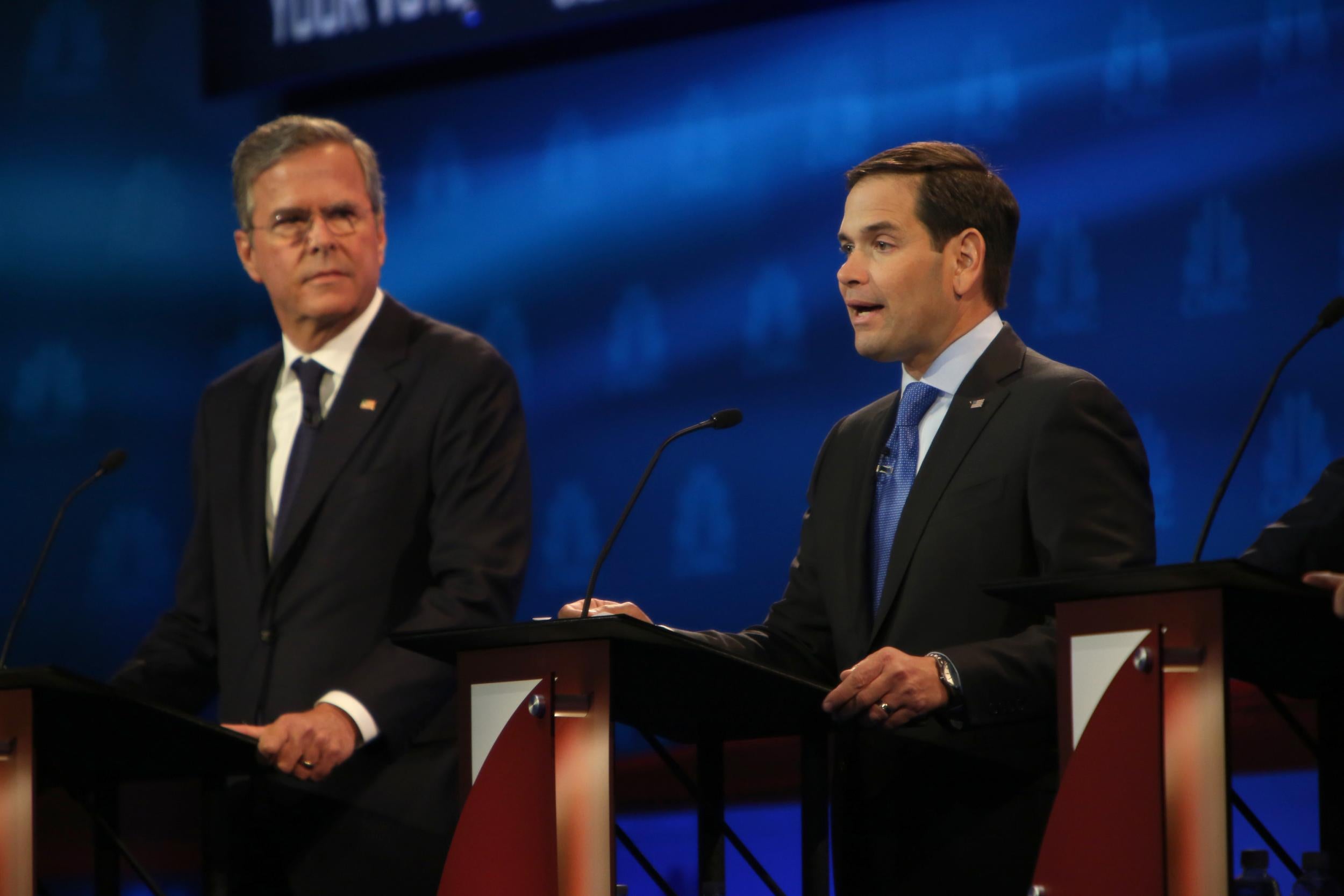 Jeb Bush looks at his buddy Marco Rubio.