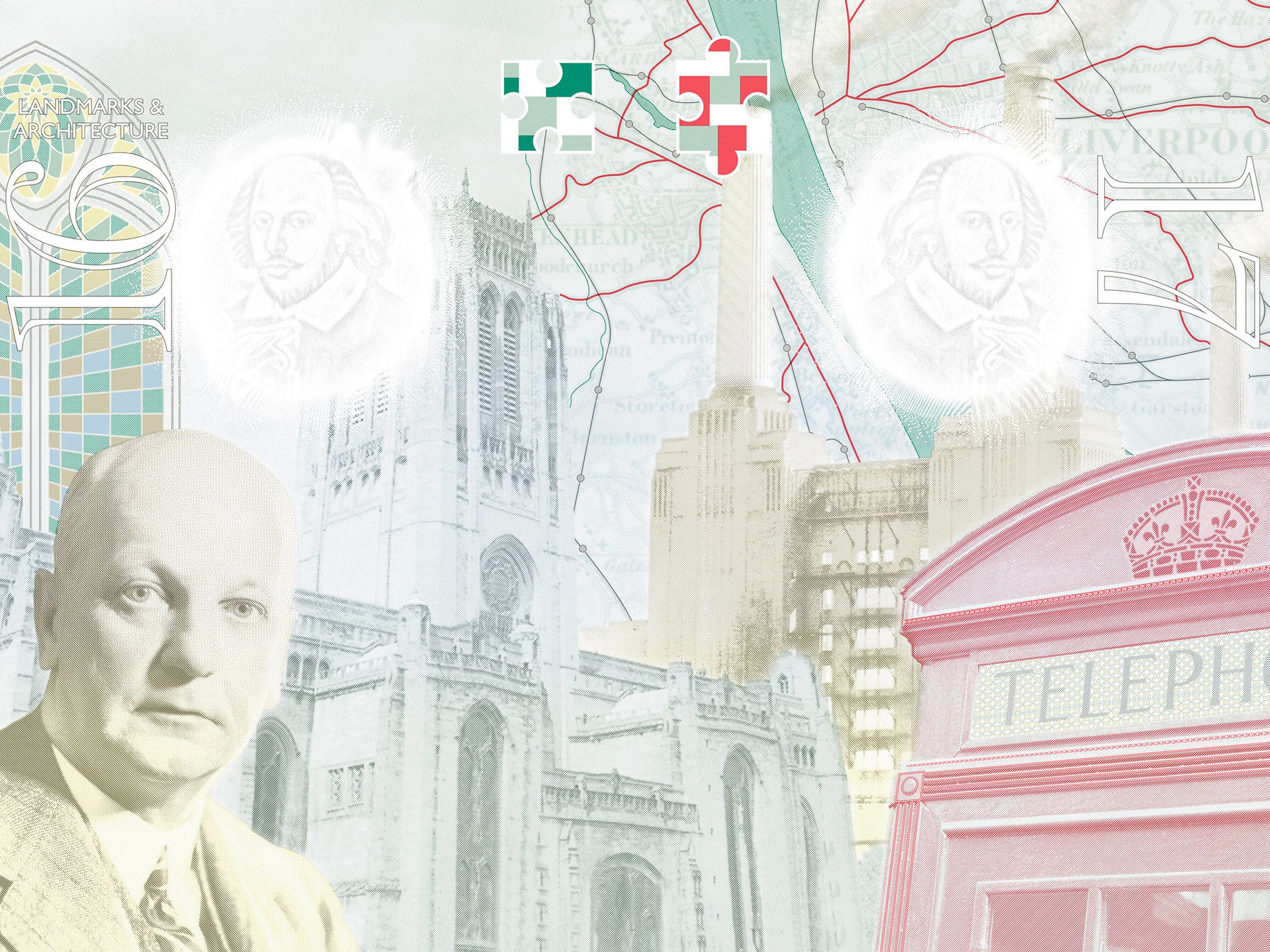 Passport page featuring Sir Giles Gilbert Scott, the architect known for his work on Liverpool Cathedral, Waterloo Bridge, Battersea Power Station and the red telephone box