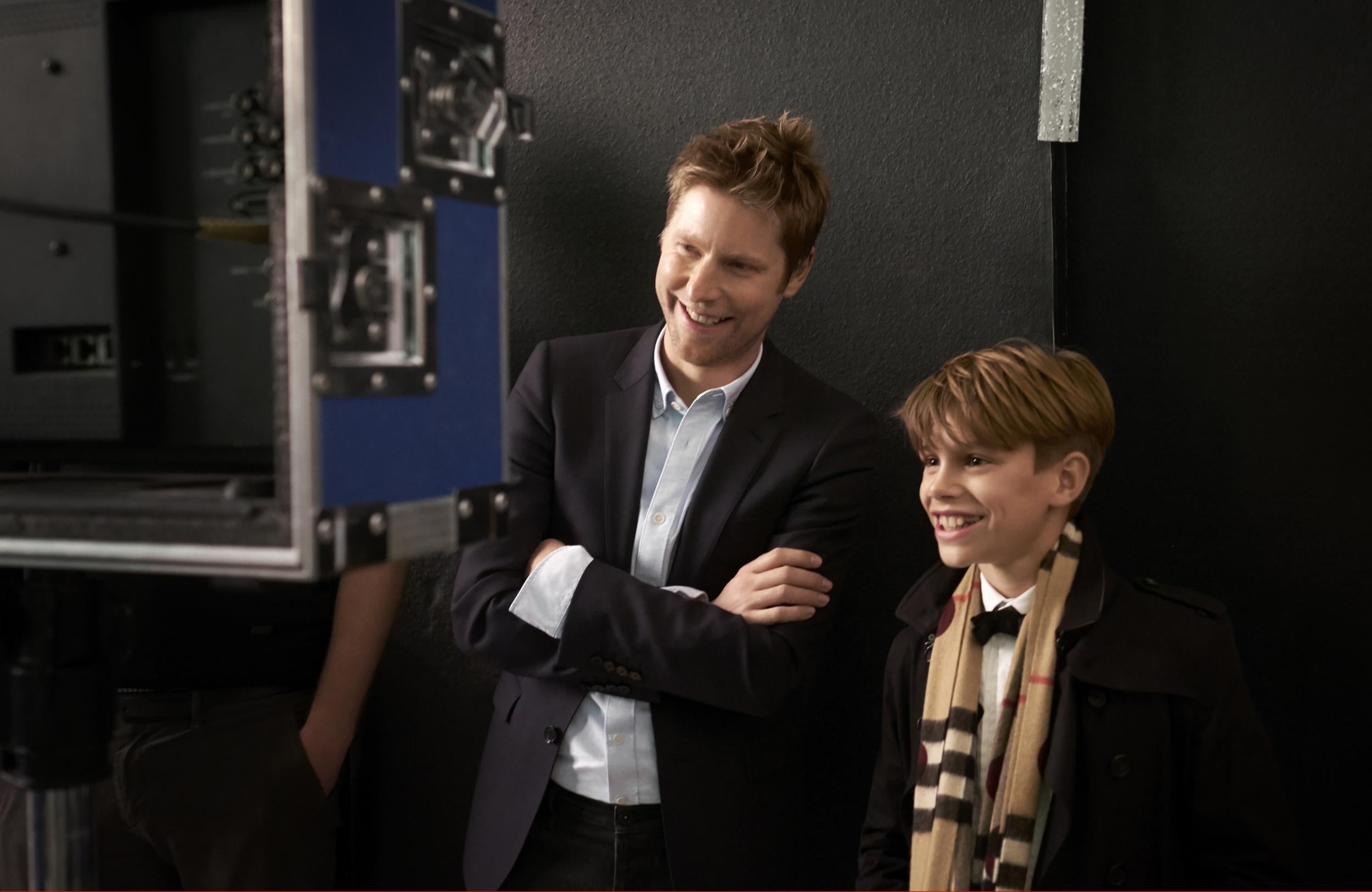 Christopher Bailey and Romeo Beckham in the Burberry Festive Film Behind The Scenes