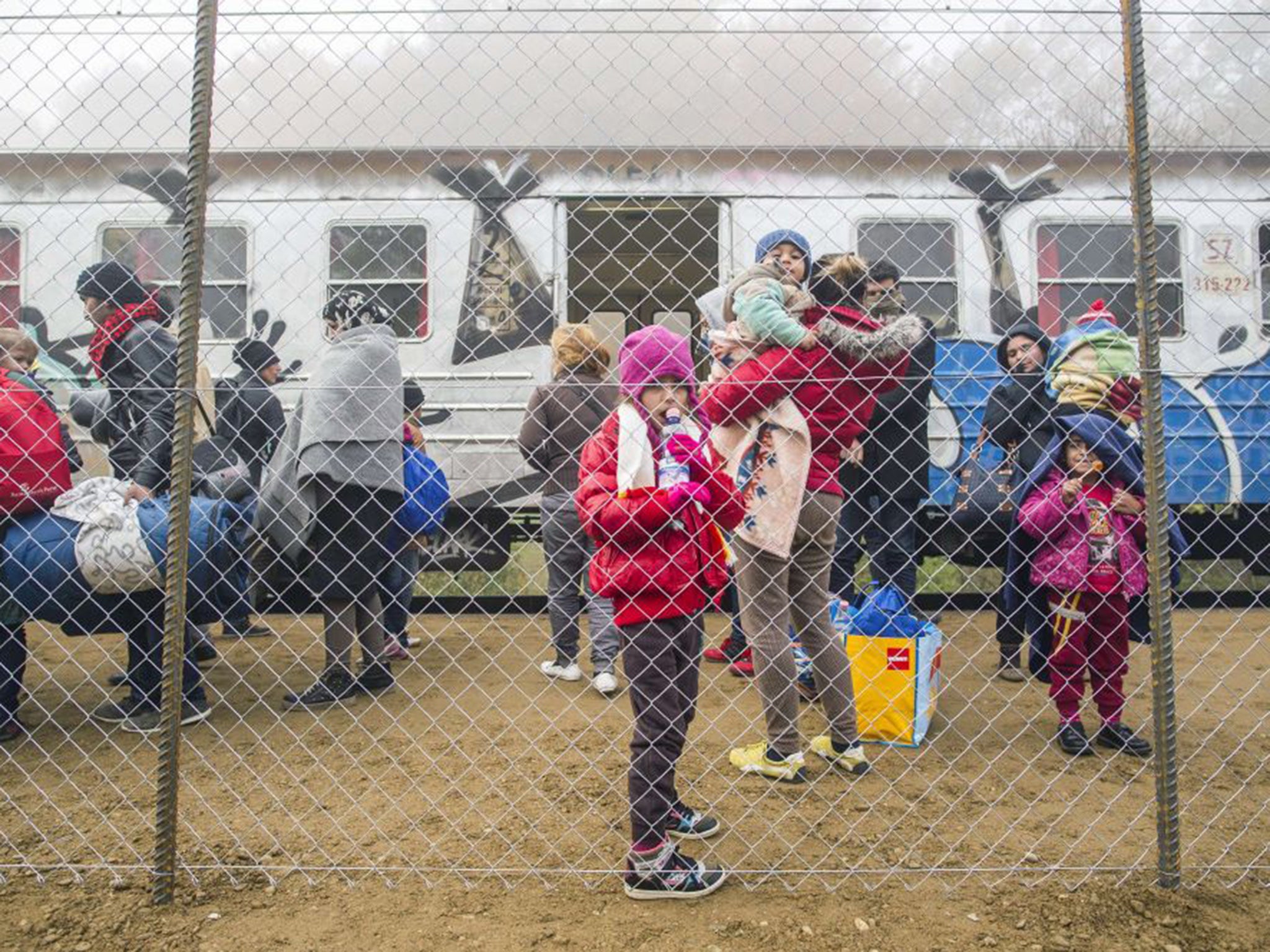 Refugees arrive to make-shift train station in Sentilj to cross the Slovenian-Austrian border on November 1, 2015