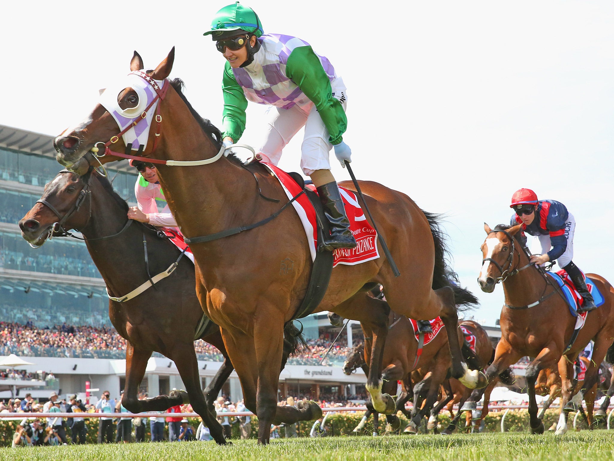 Michelle Payne lands the Melbourne Cup on Prince Of Penzance