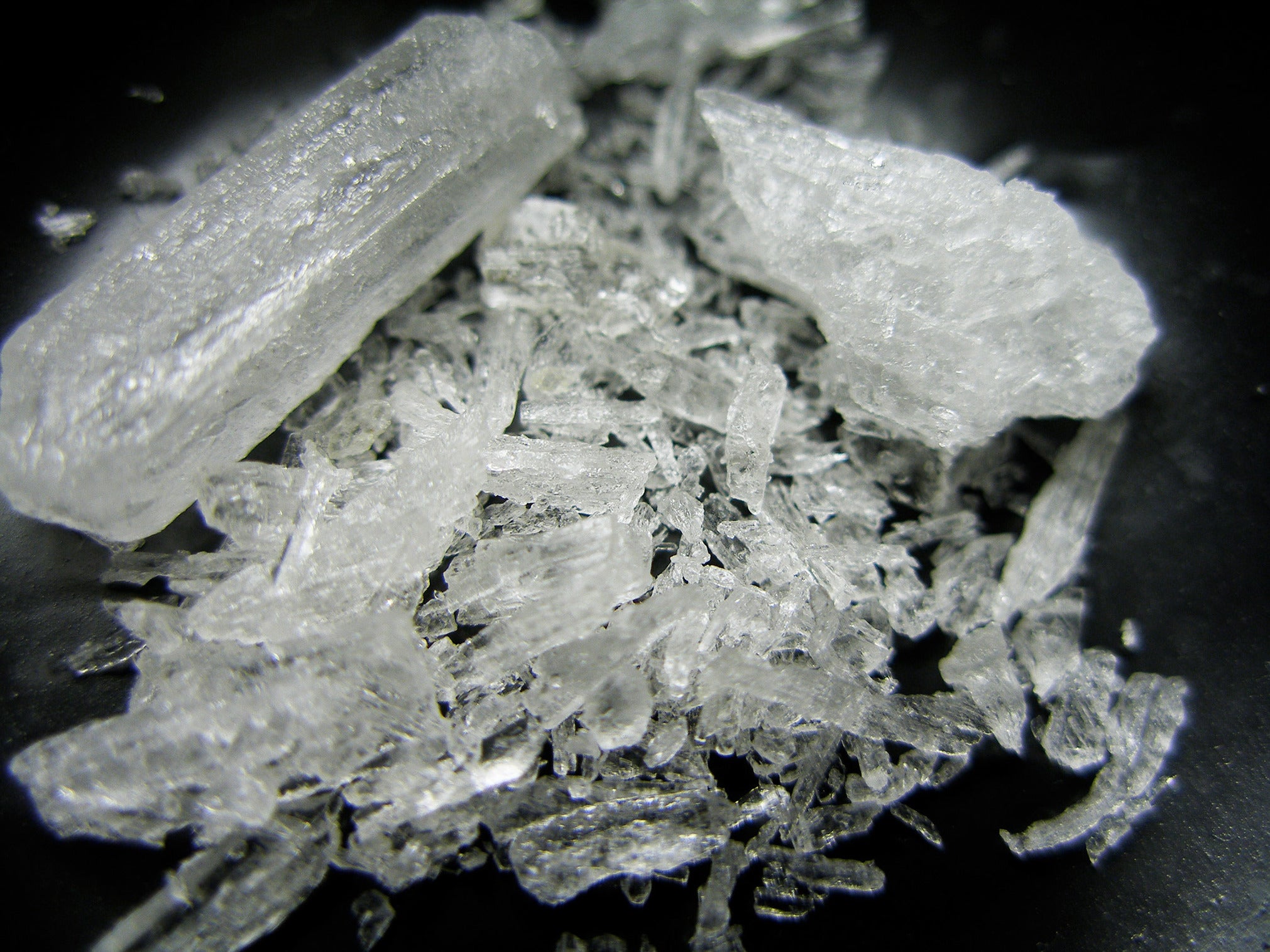 Shards of methamphetamine, also known as crystal meth or 'ice'