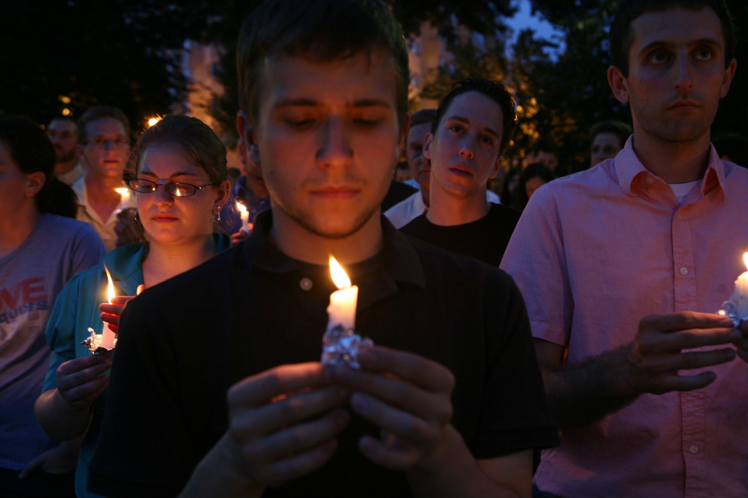 Hundreds of individuals from the Jewish community gathered for a candle-light vigil for the shooting in a Tel Aviv LGBT youth centre on August 3, 2009 in Washington, DC