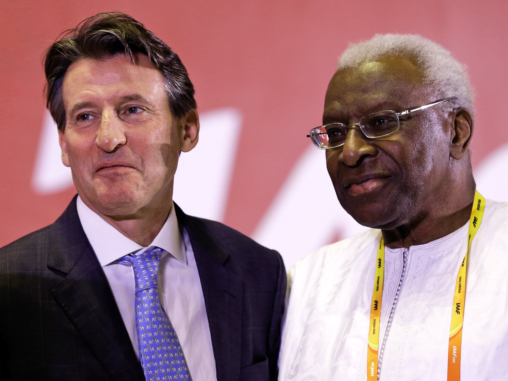 &#13;
Sebastian Coe with Lamine Diack earlier this year (Getty)&#13;