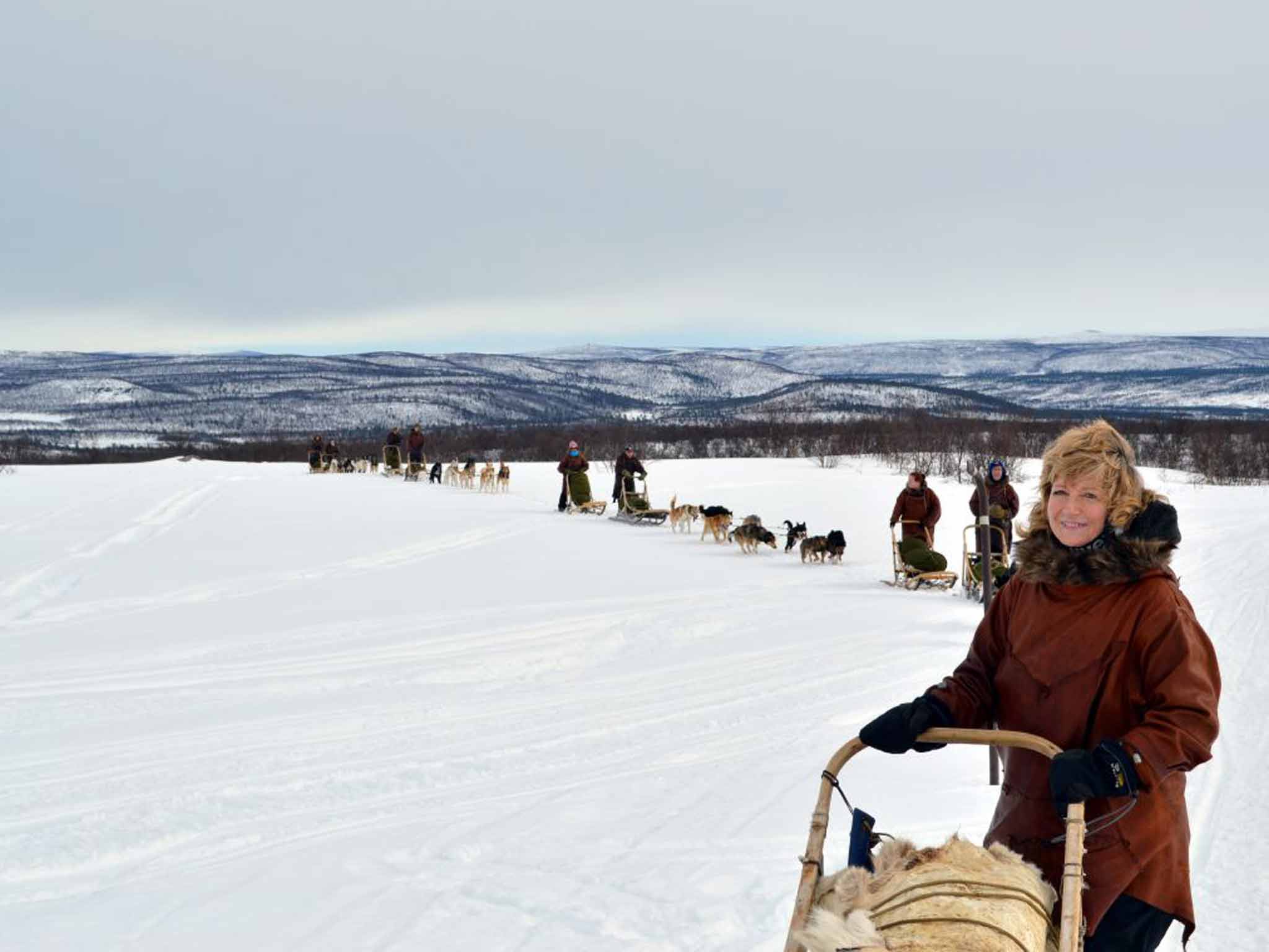 Dog days: Sue and fellow mushers on the husky trail