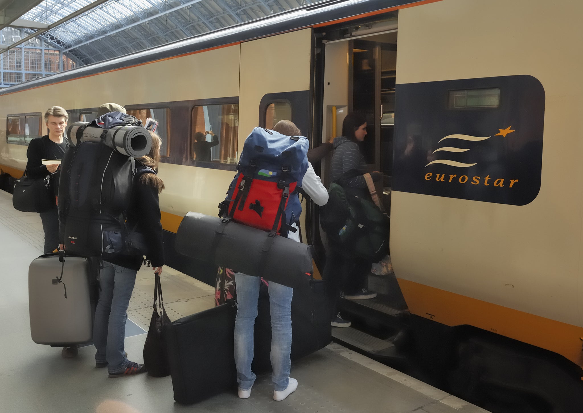 Passengers Boarding Eurostar At St. Pancras Station, London, United Kingdom