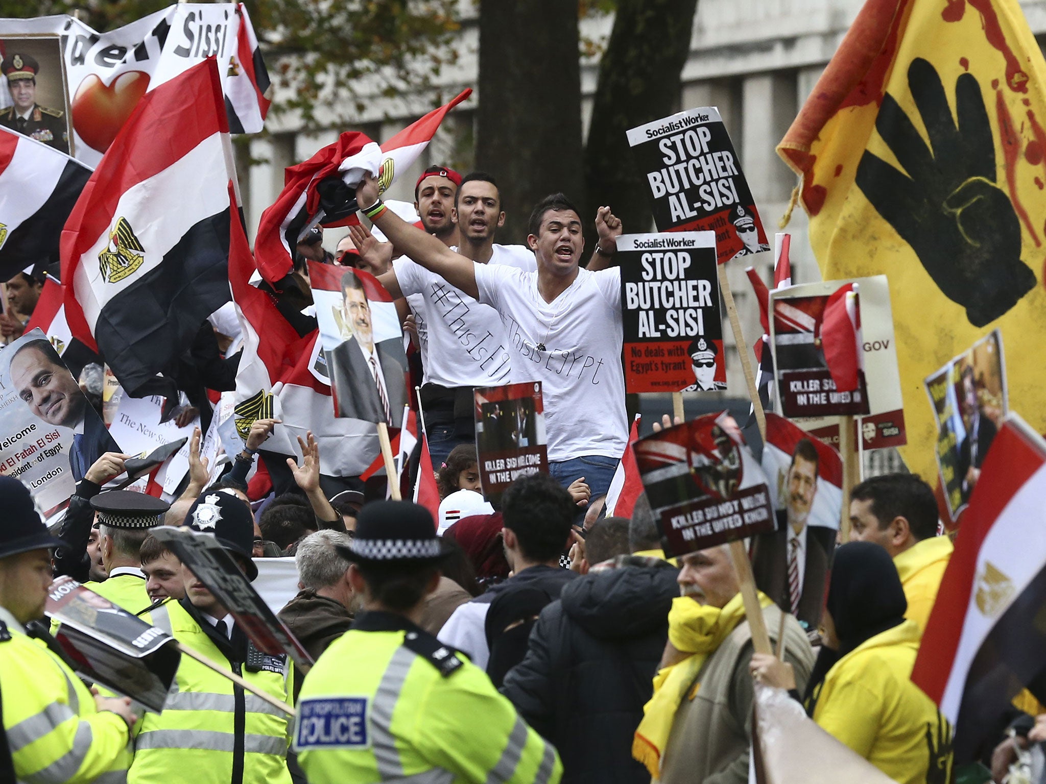 Protests against Egypt’s leader erupted in London