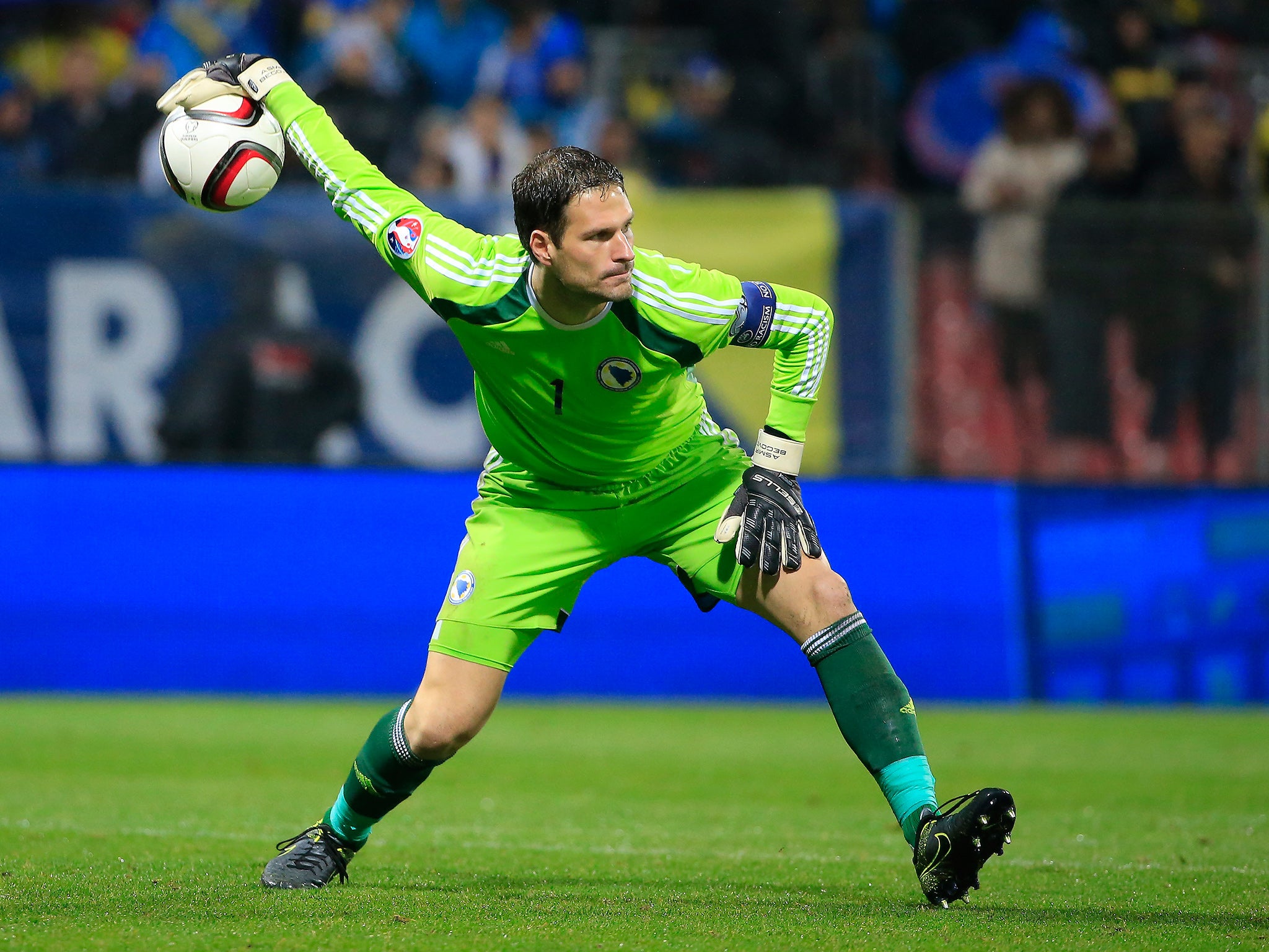 Asmir Begovic in action for Bosnia and Herzegovina