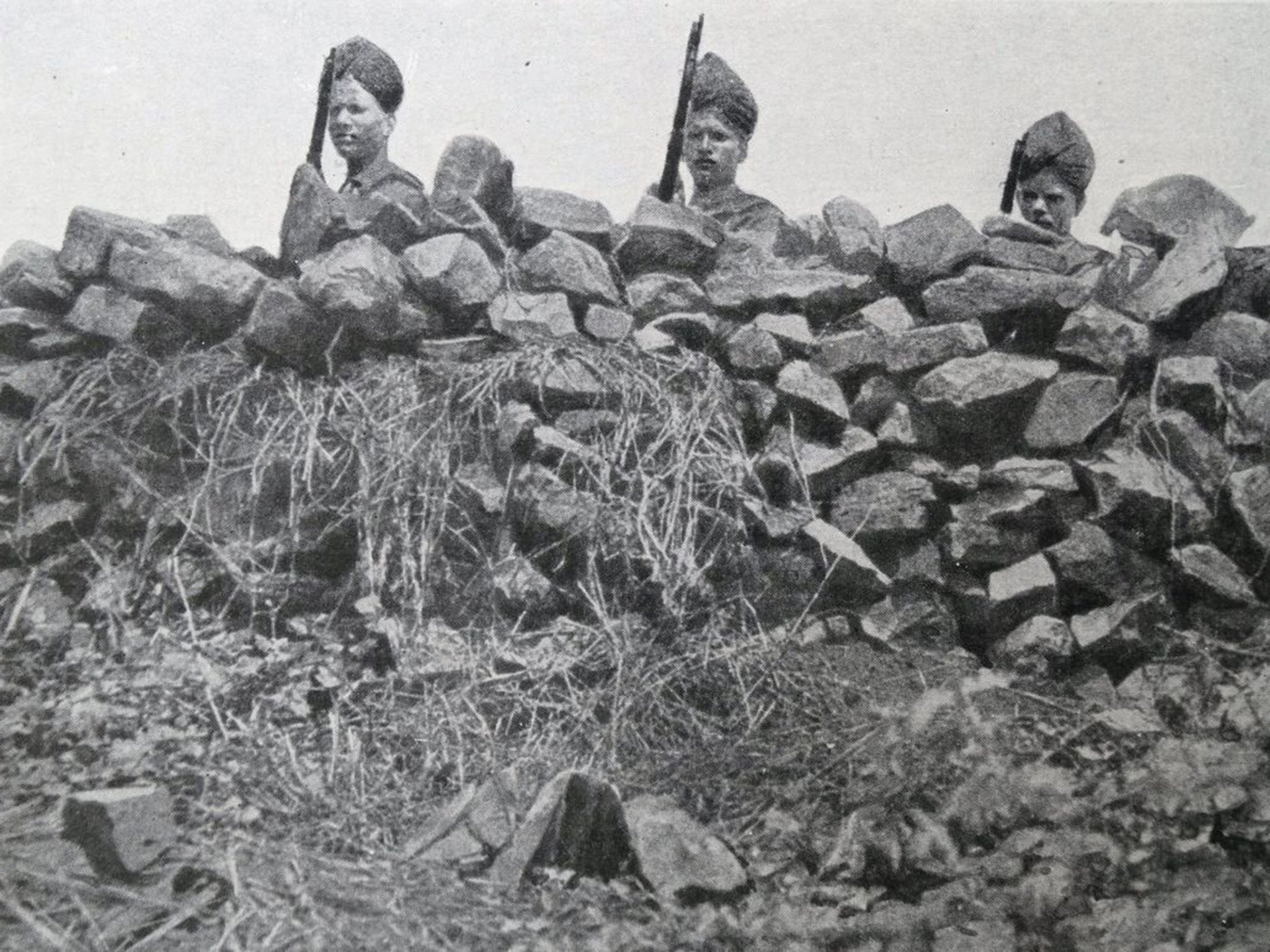 British Indian soldiers behind a fortification in East Africa during WWI, 1915